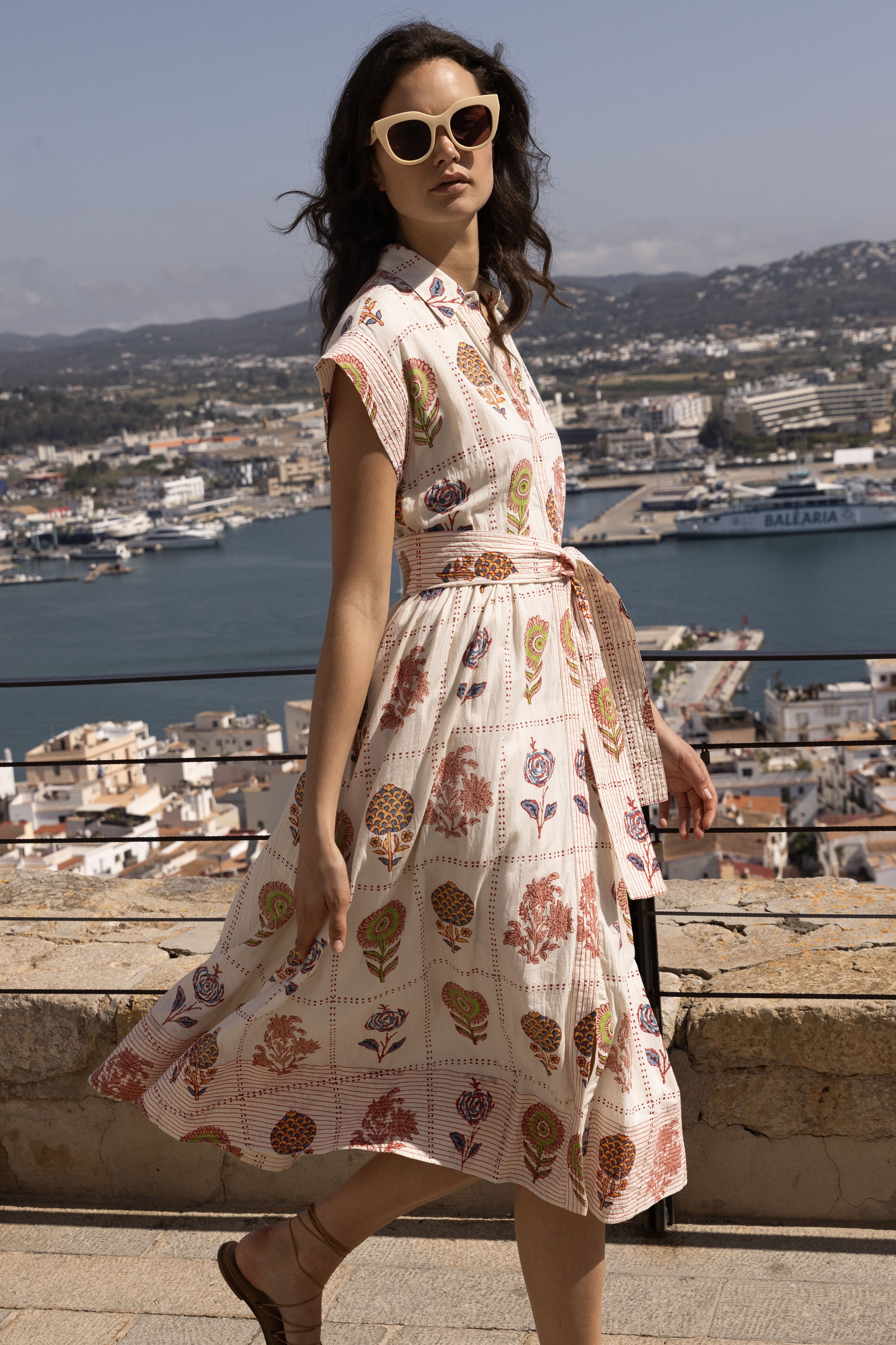 Belted Shirt Dress- Taormina Cream