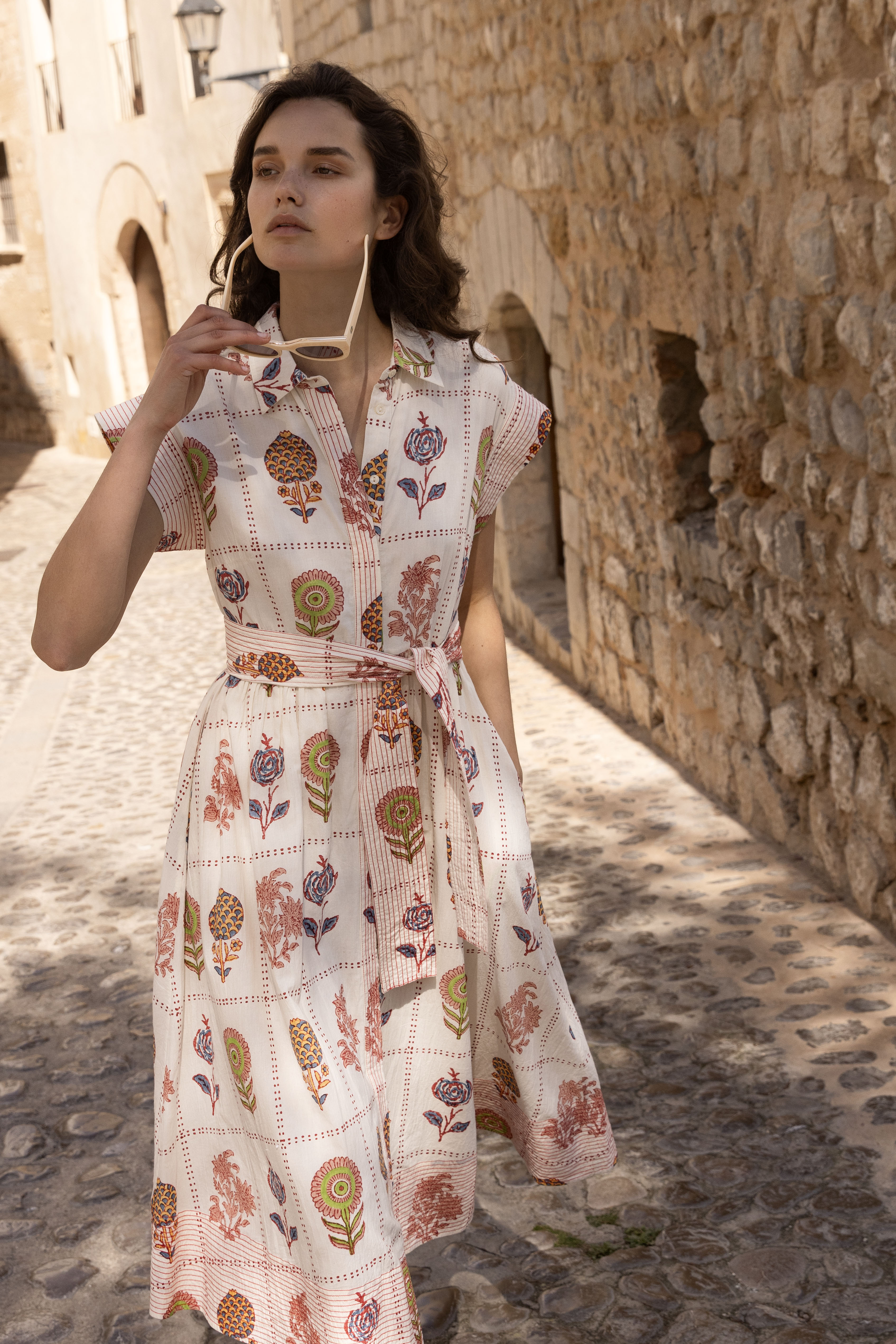 Belted Shirt Dress- Taormina Cream