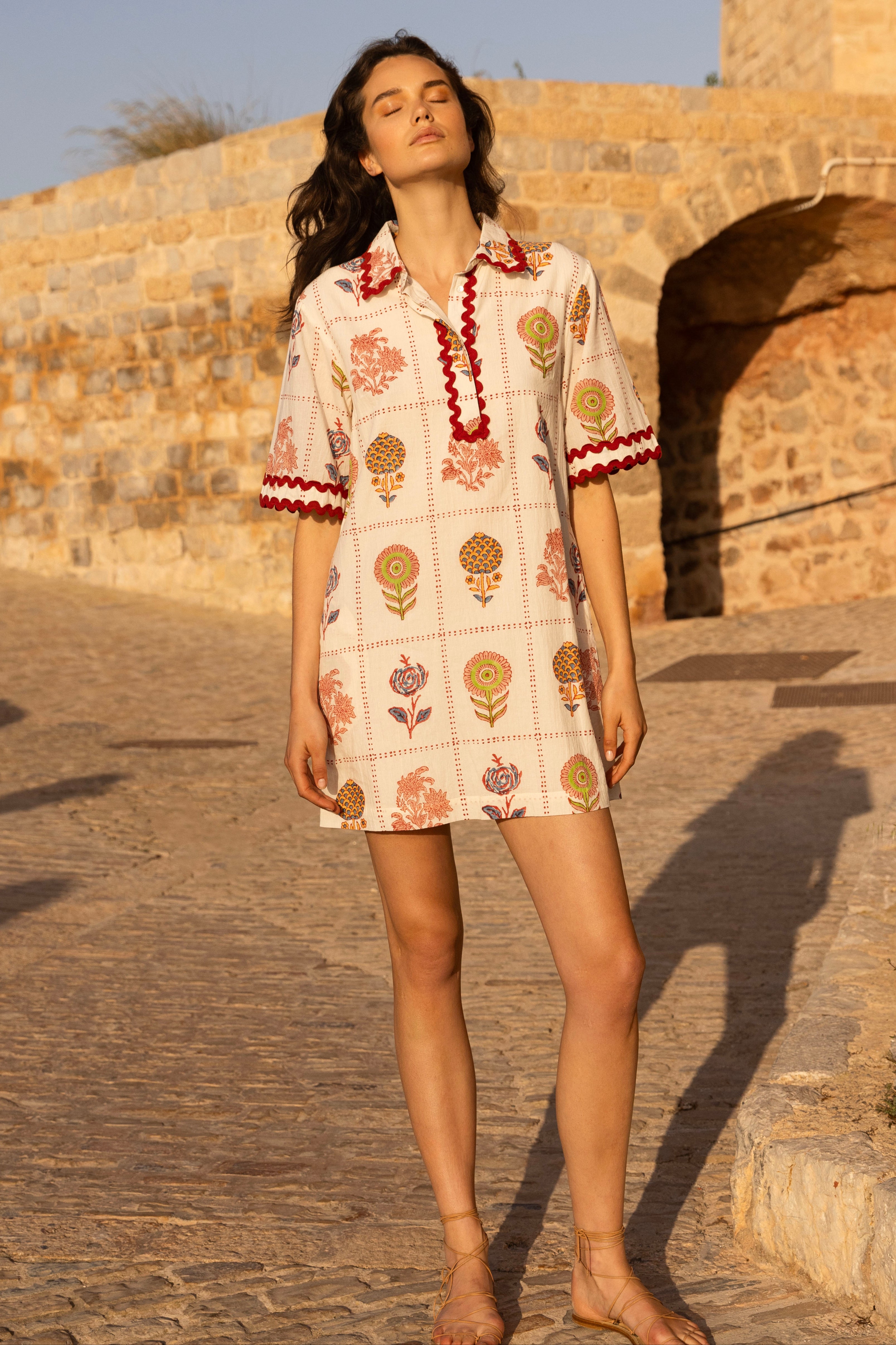 Collared Shirt Dress Mini- Taormina Cream
