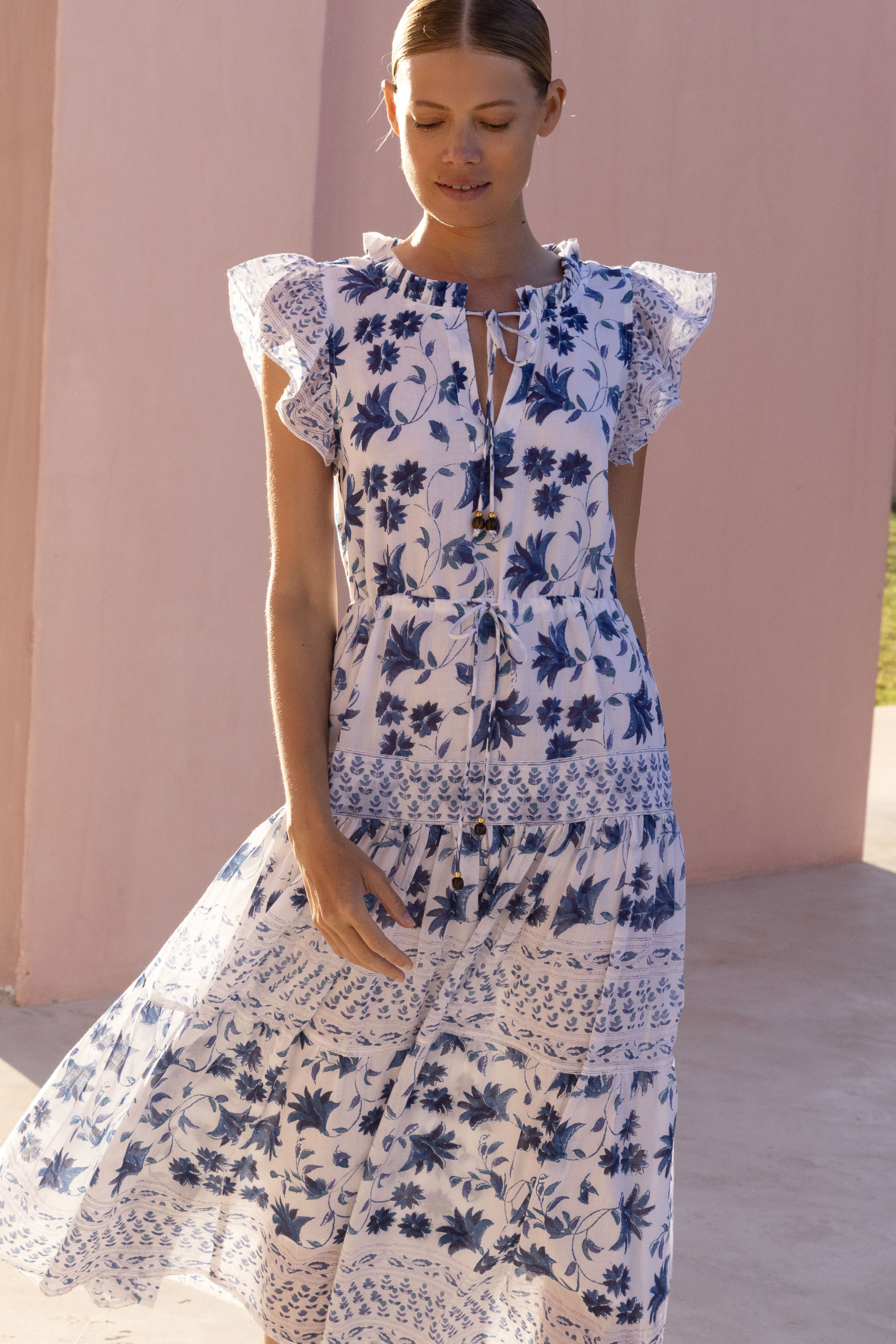 Cinched Flirty Midi- Marion Blue