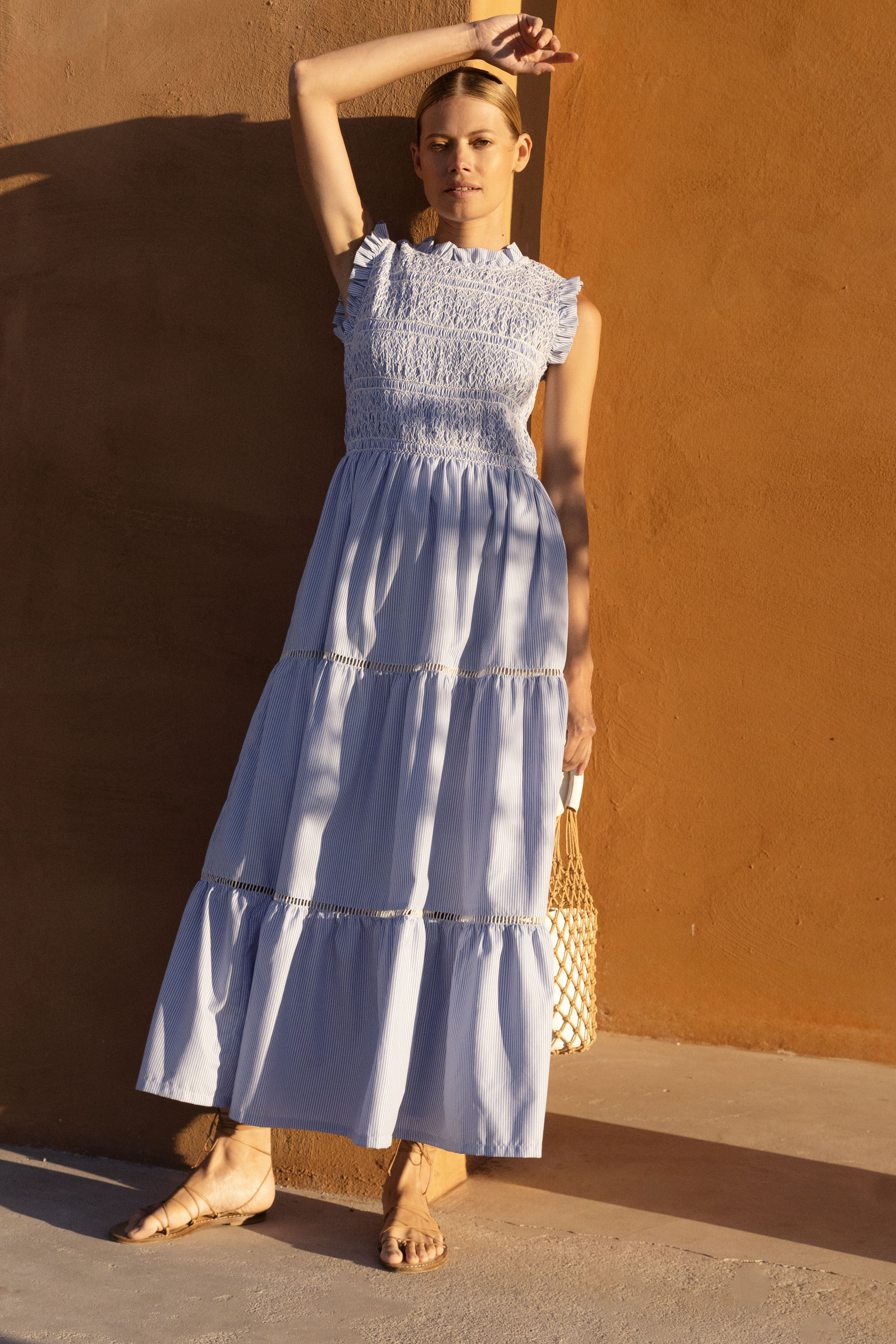 Sleeveless Smocked Maxi- Chatham Blue