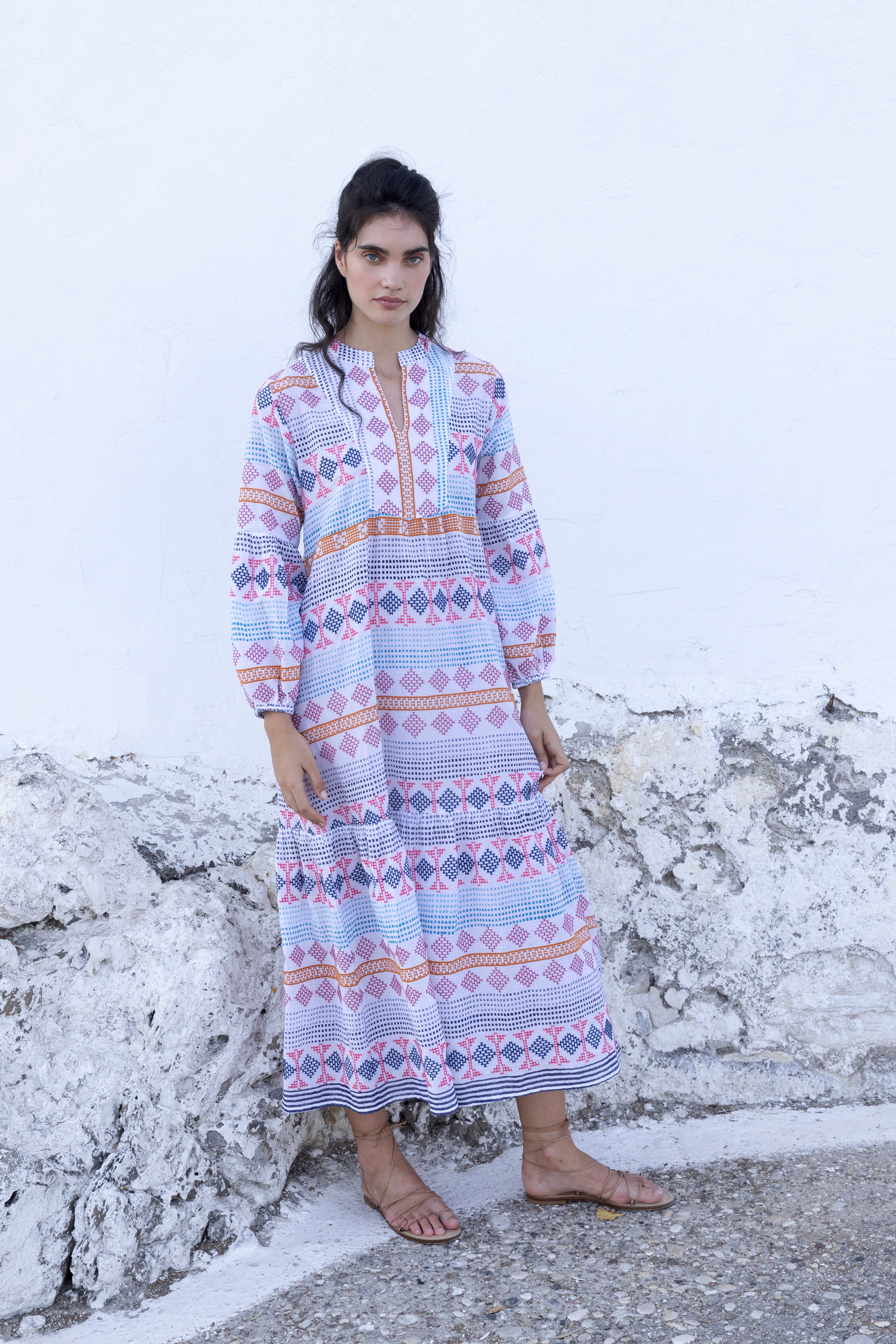 Long Sleeve Yoke Maxi- Casablanca Multi