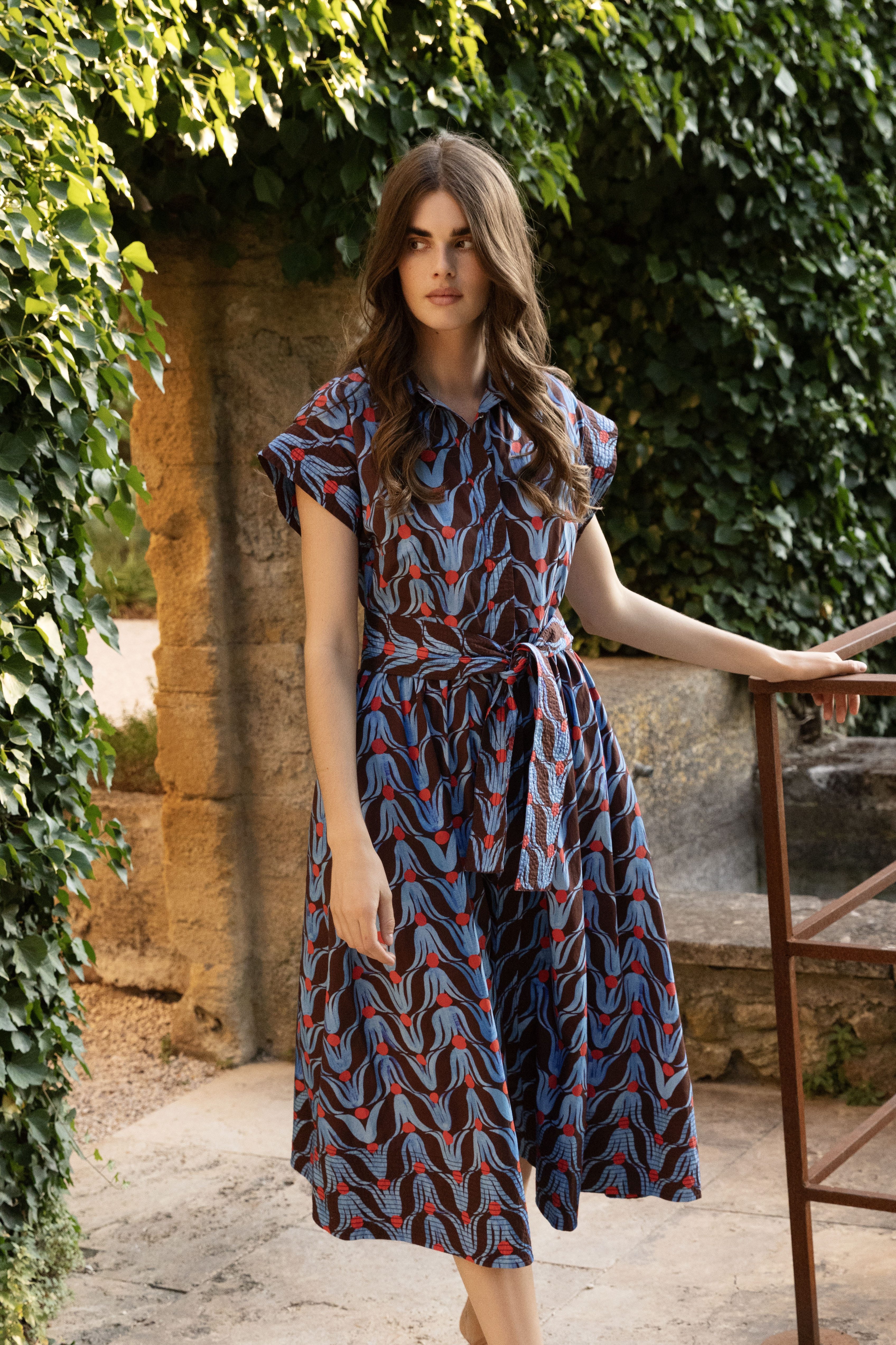 Belted Shirt Dress- Tulip Red