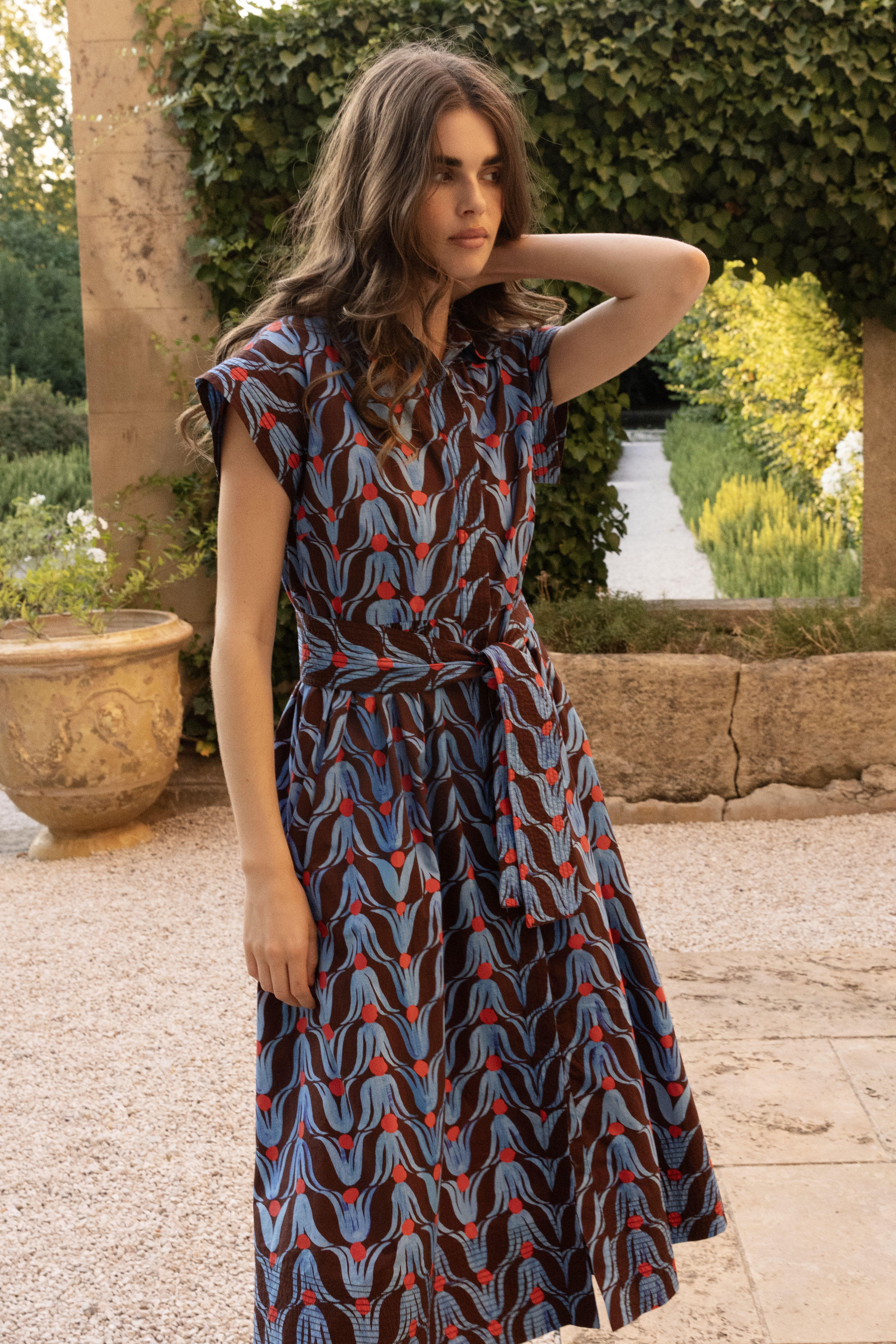 Belted Shirt Dress- Tulip Red