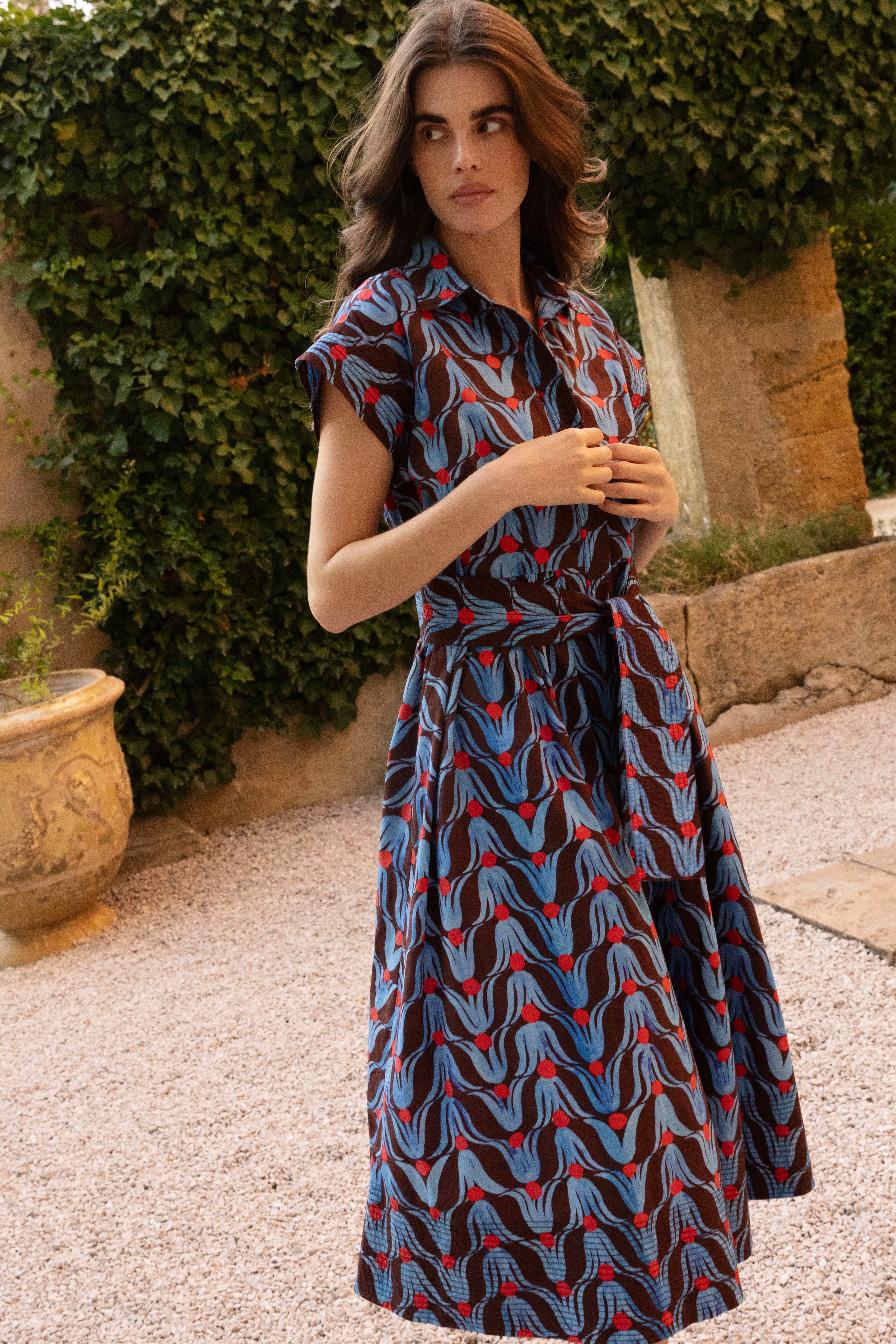 Belted Shirt Dress- Tulip Red