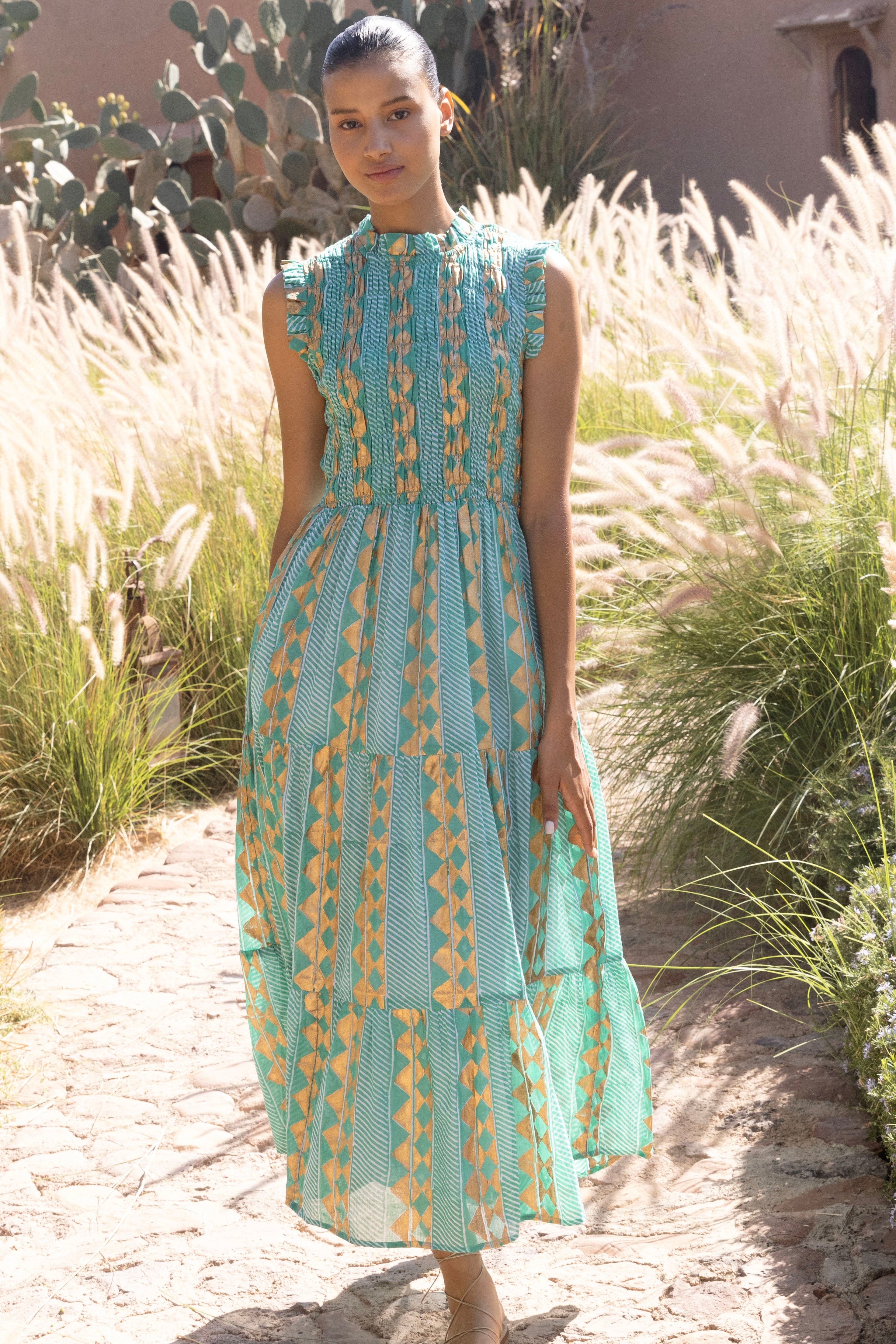 Sleeveless Smocked Maxi- Ascot Teal