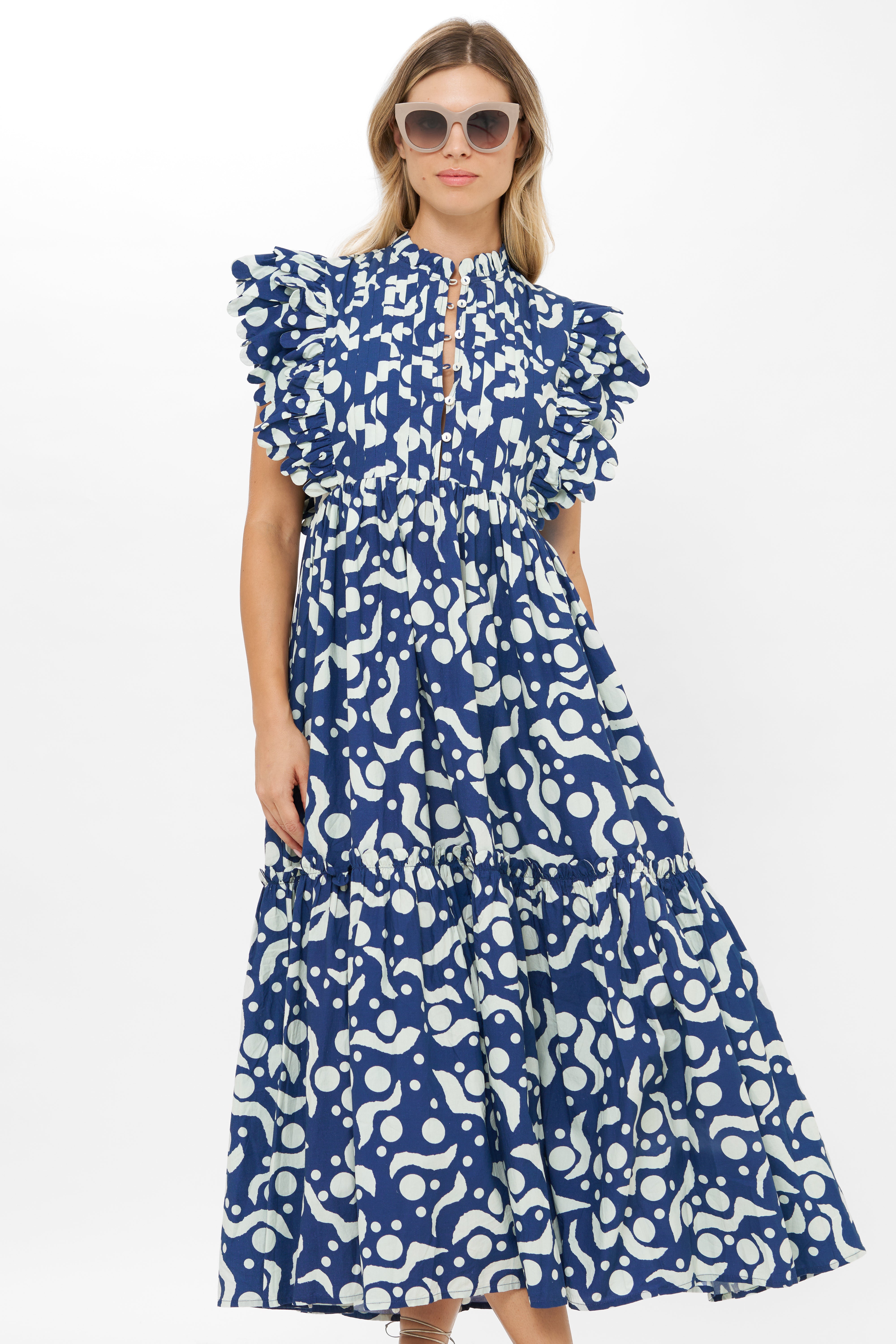 Scallop Pintuck Maxi- Acadia Navy