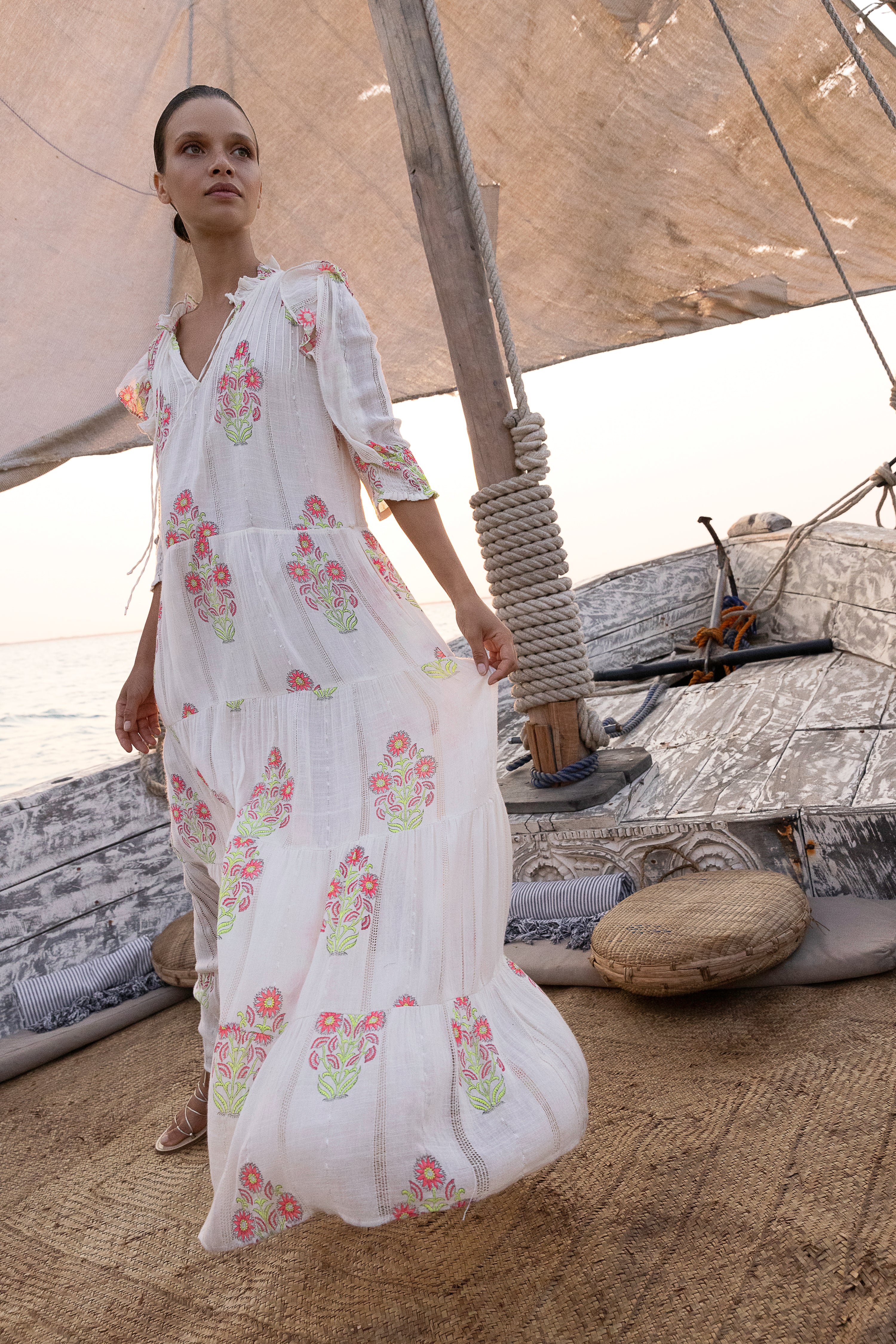Pintuck Ruffle Maxi- Algarve Pink