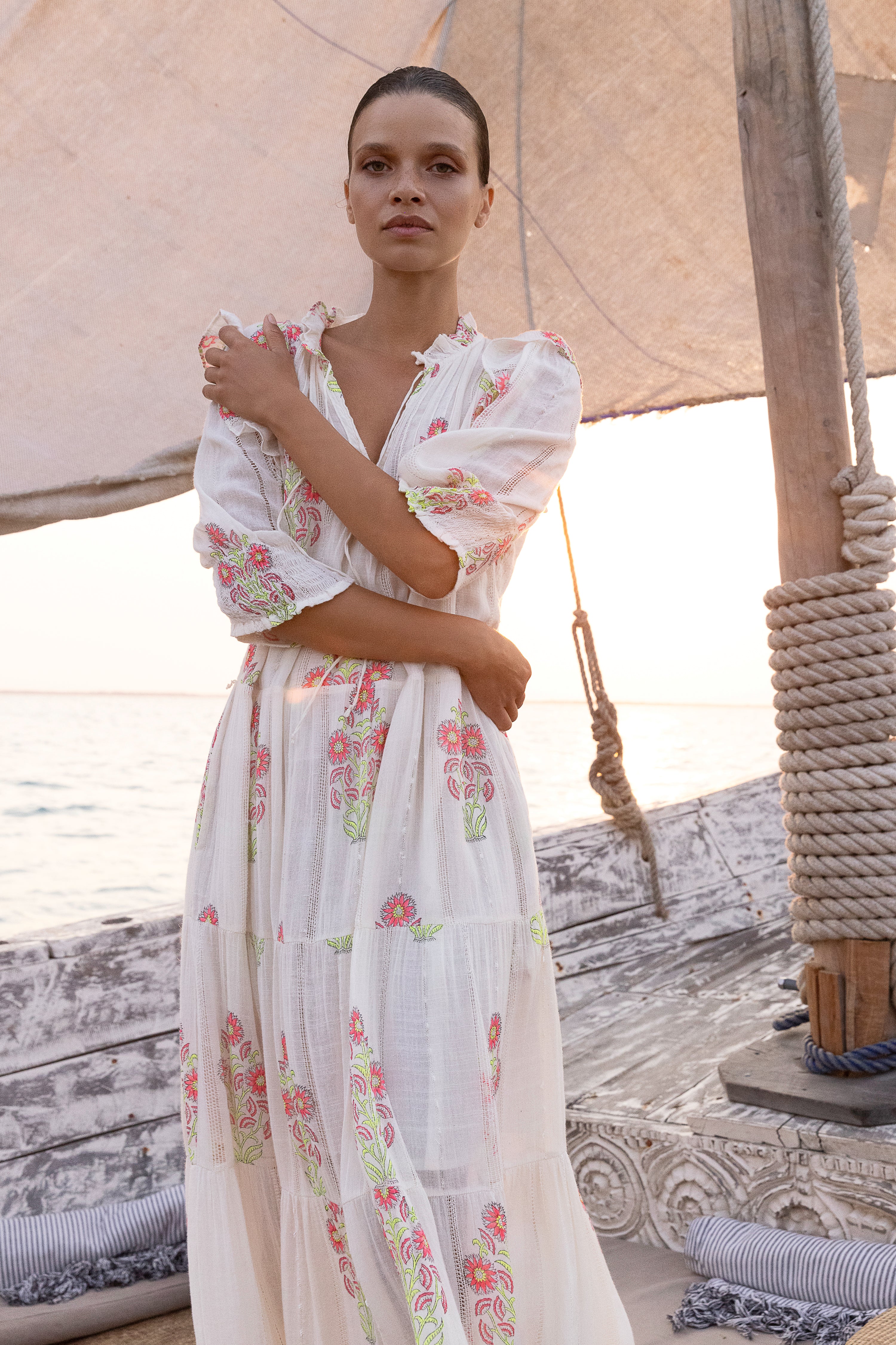 Pintuck Ruffle Maxi- Algarve Pink