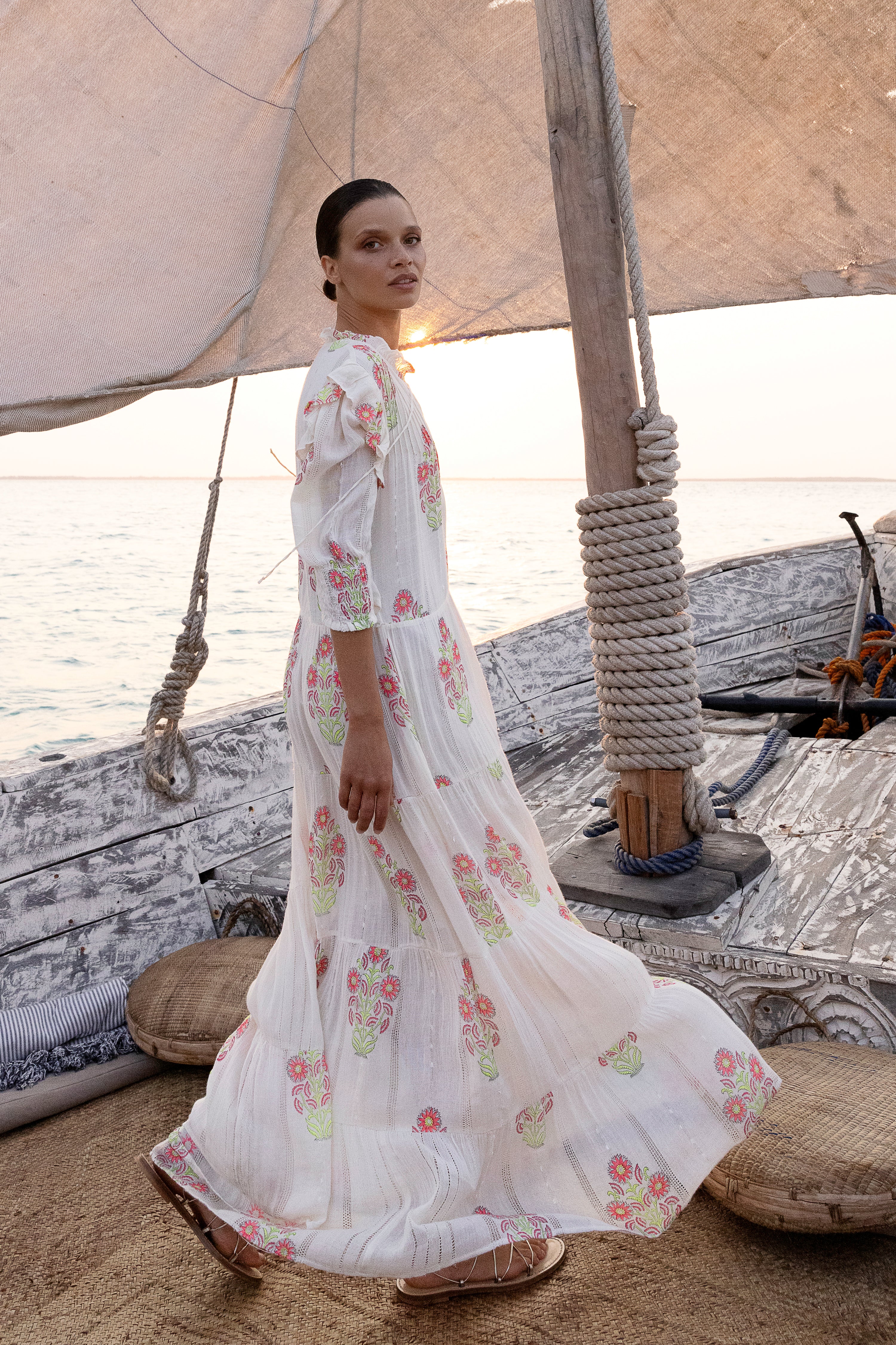 Pintuck Ruffle Maxi- Algarve Pink