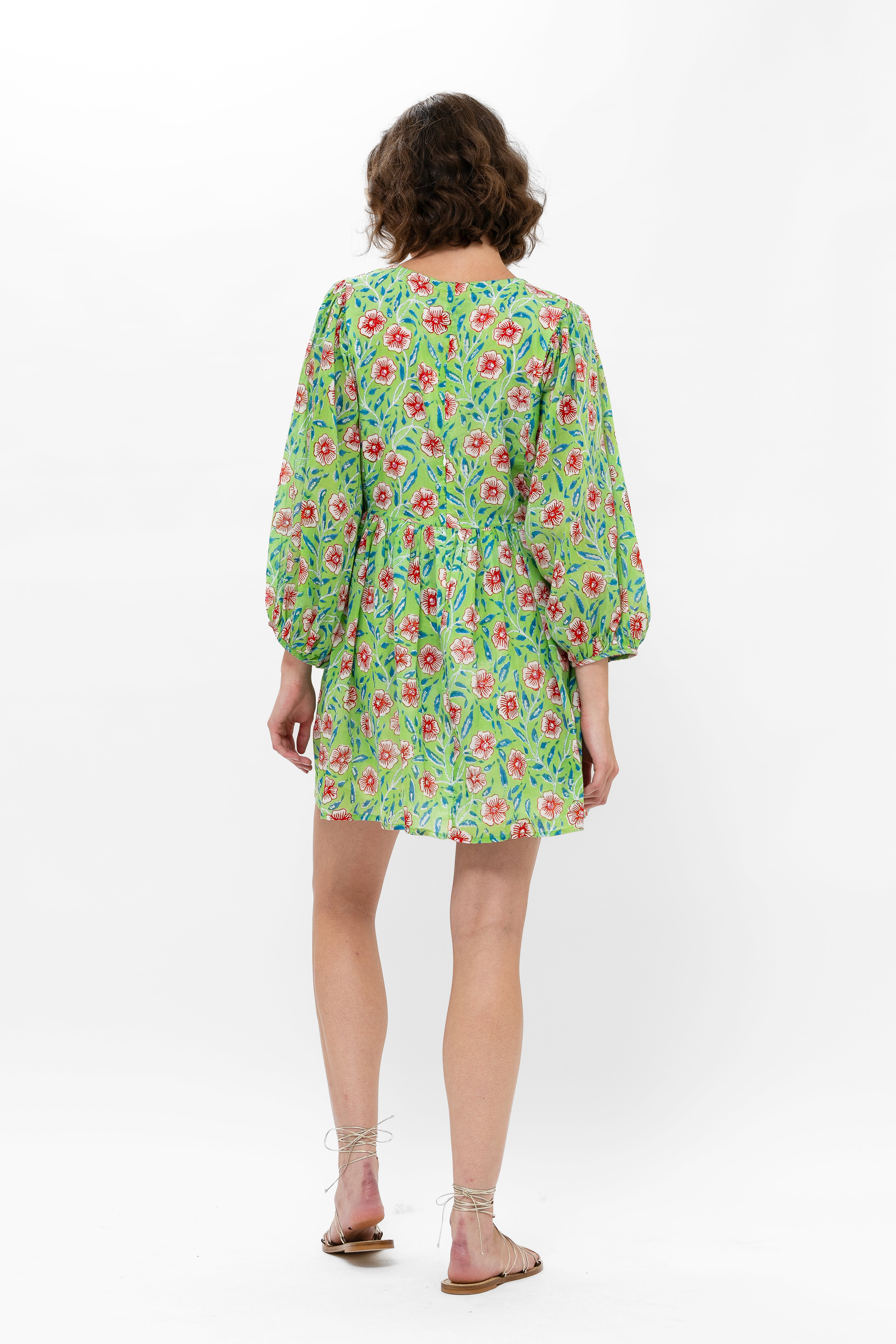 Tie Front Balloon Sleeve Short- Amalfi Lime