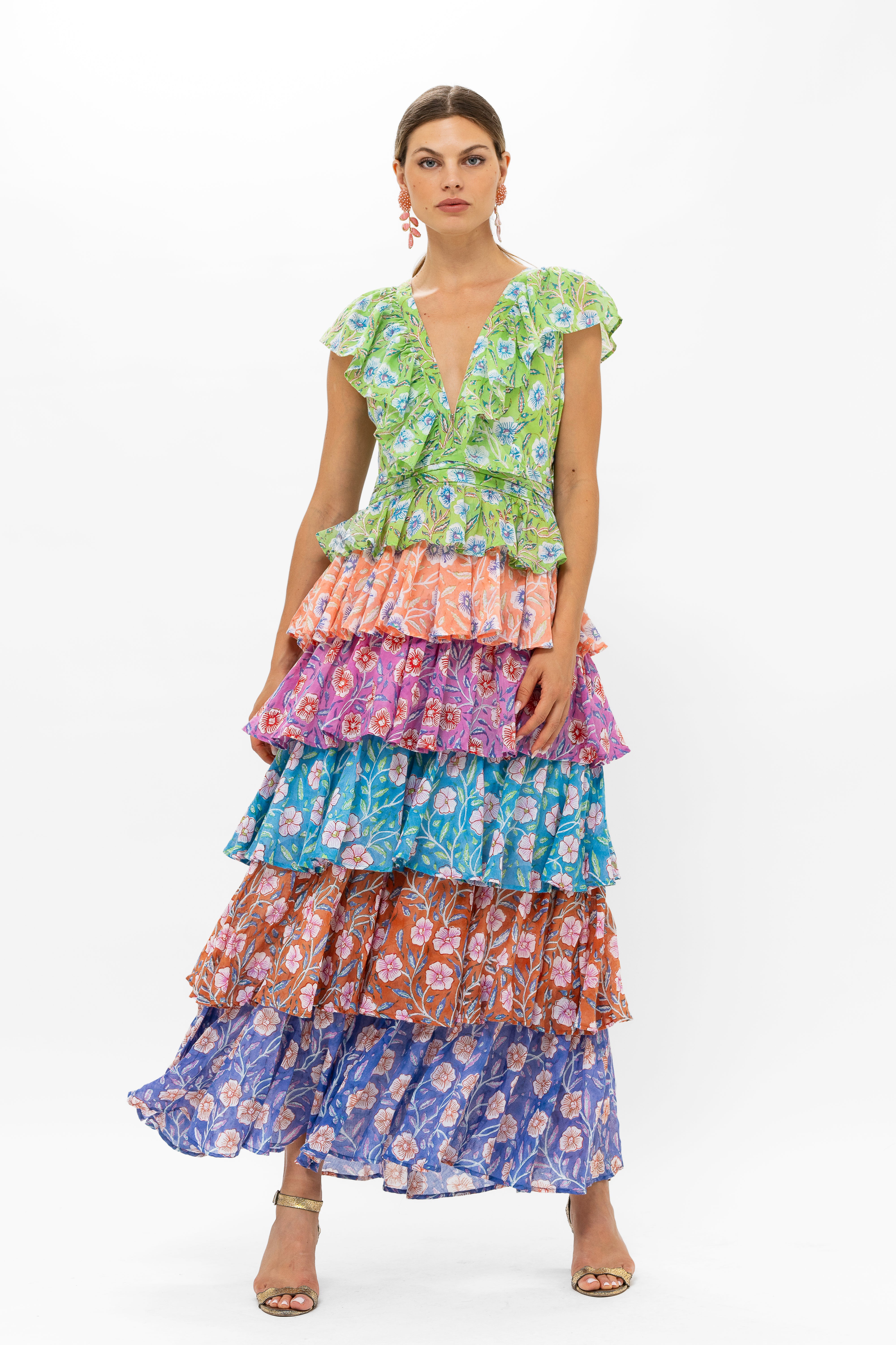 Yoke Ruffle Maxi- Amalfi Lime