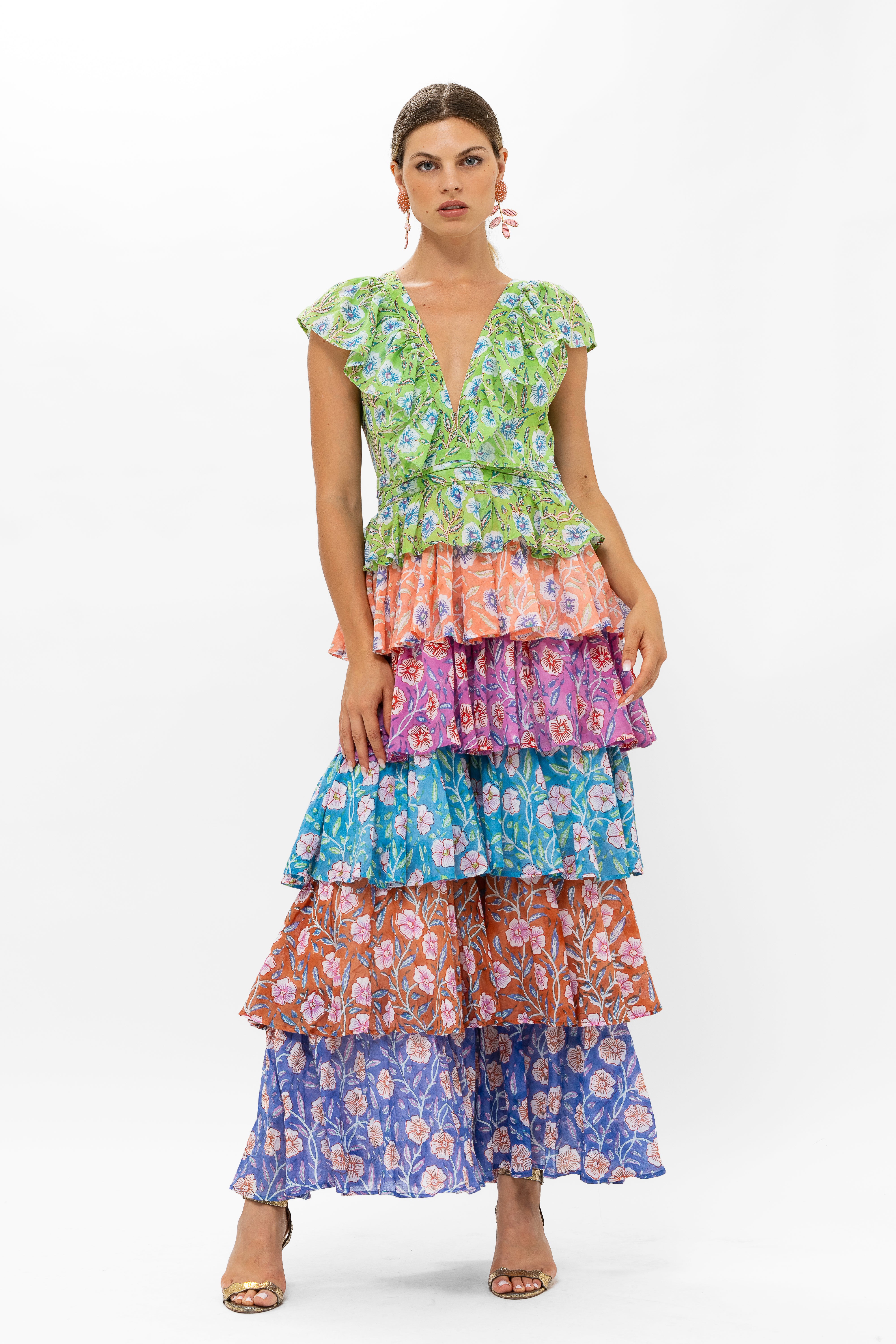 Yoke Ruffle Maxi- Amalfi Lime