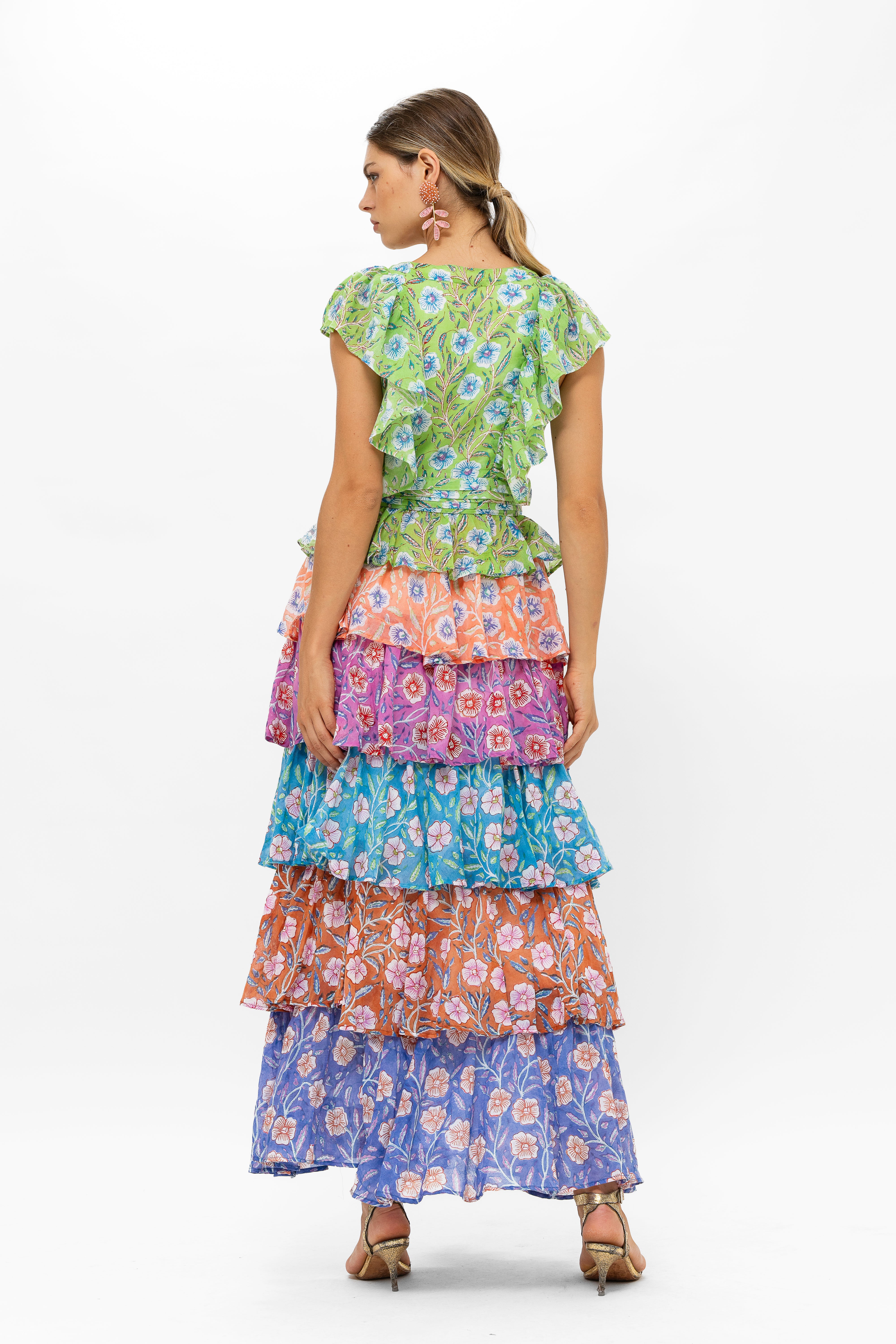 Yoke Ruffle Maxi- Amalfi Lime