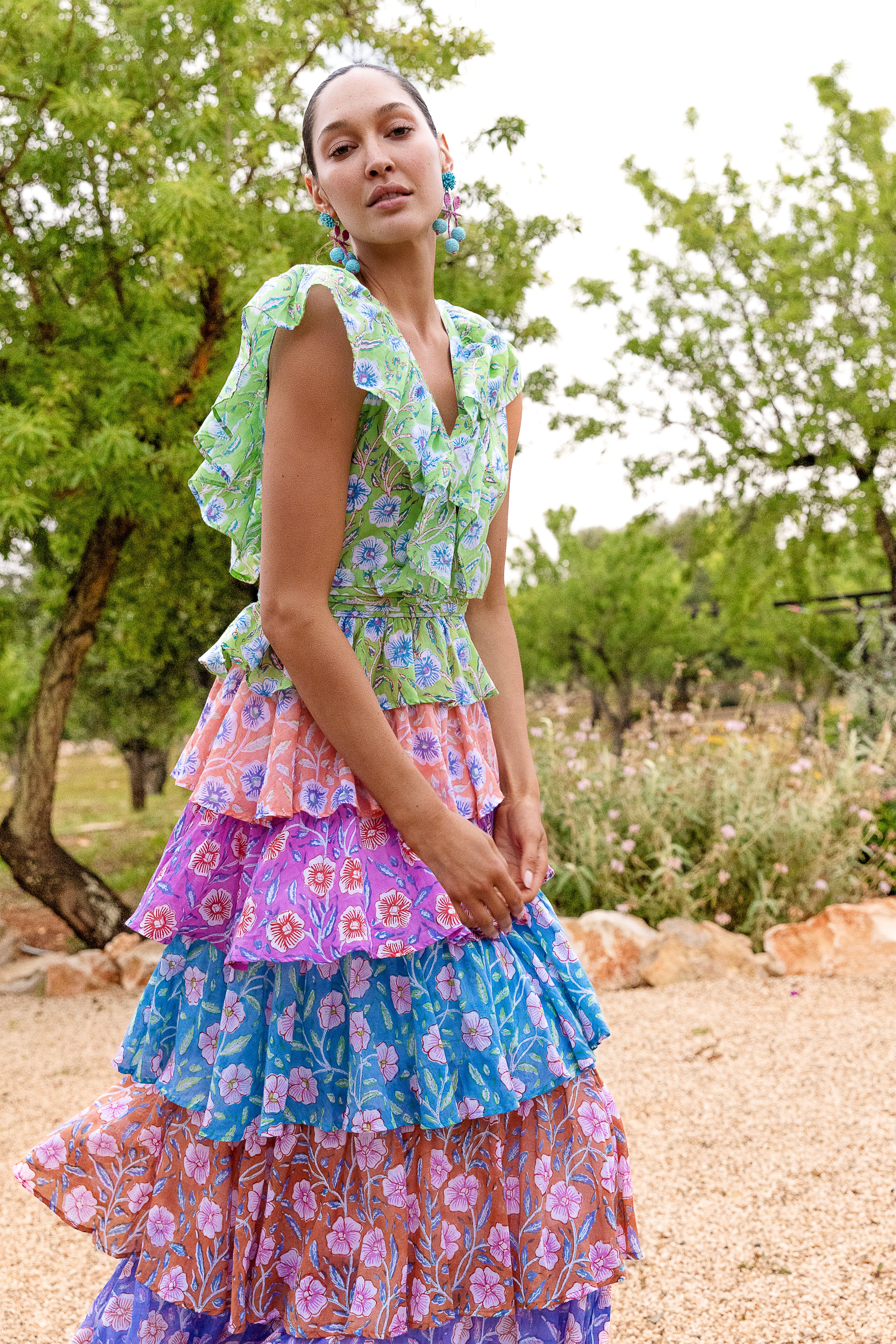 Yoke Ruffle Maxi- Amalfi Lime