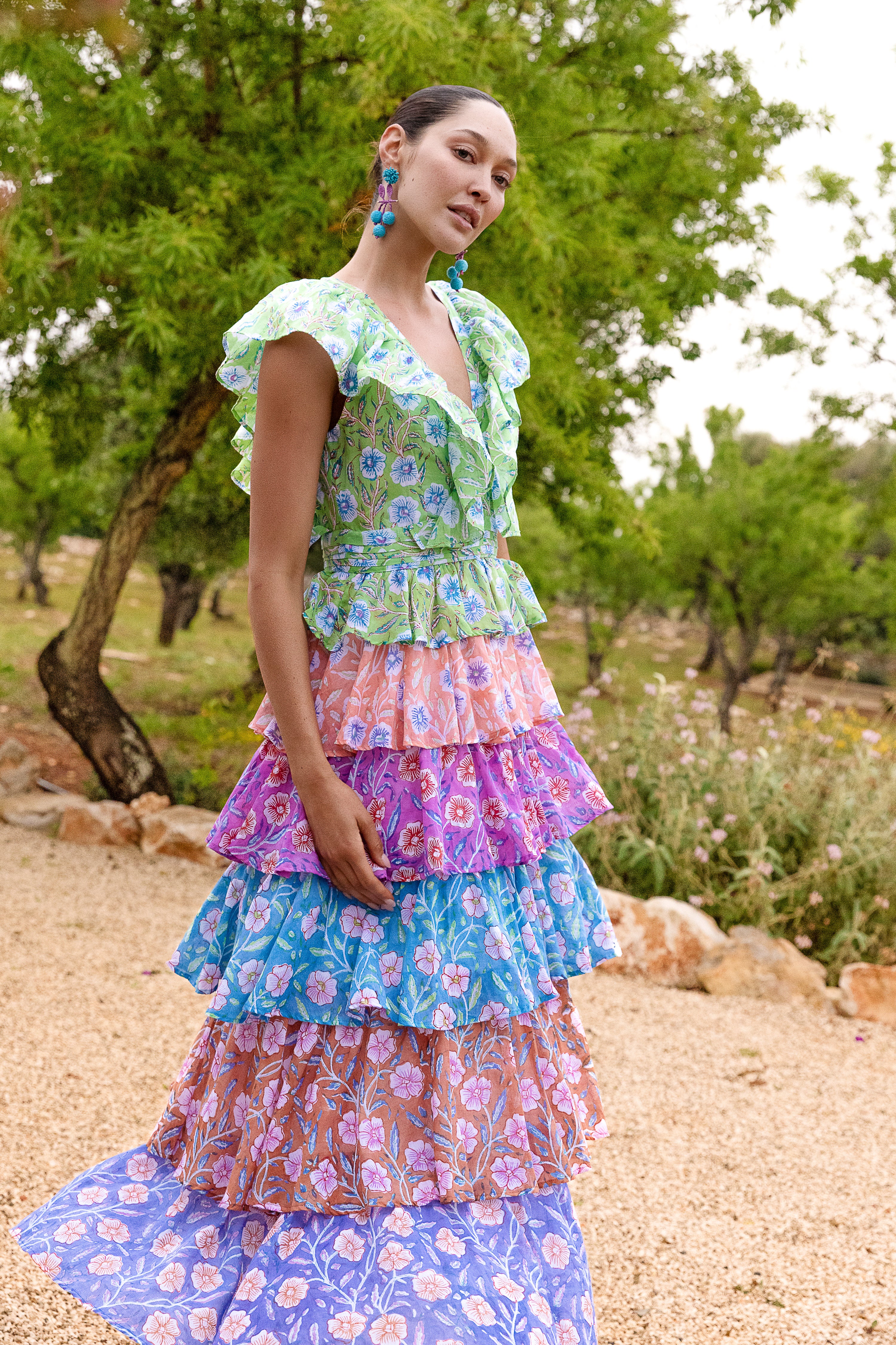 Yoke Ruffle Maxi- Amalfi Lime