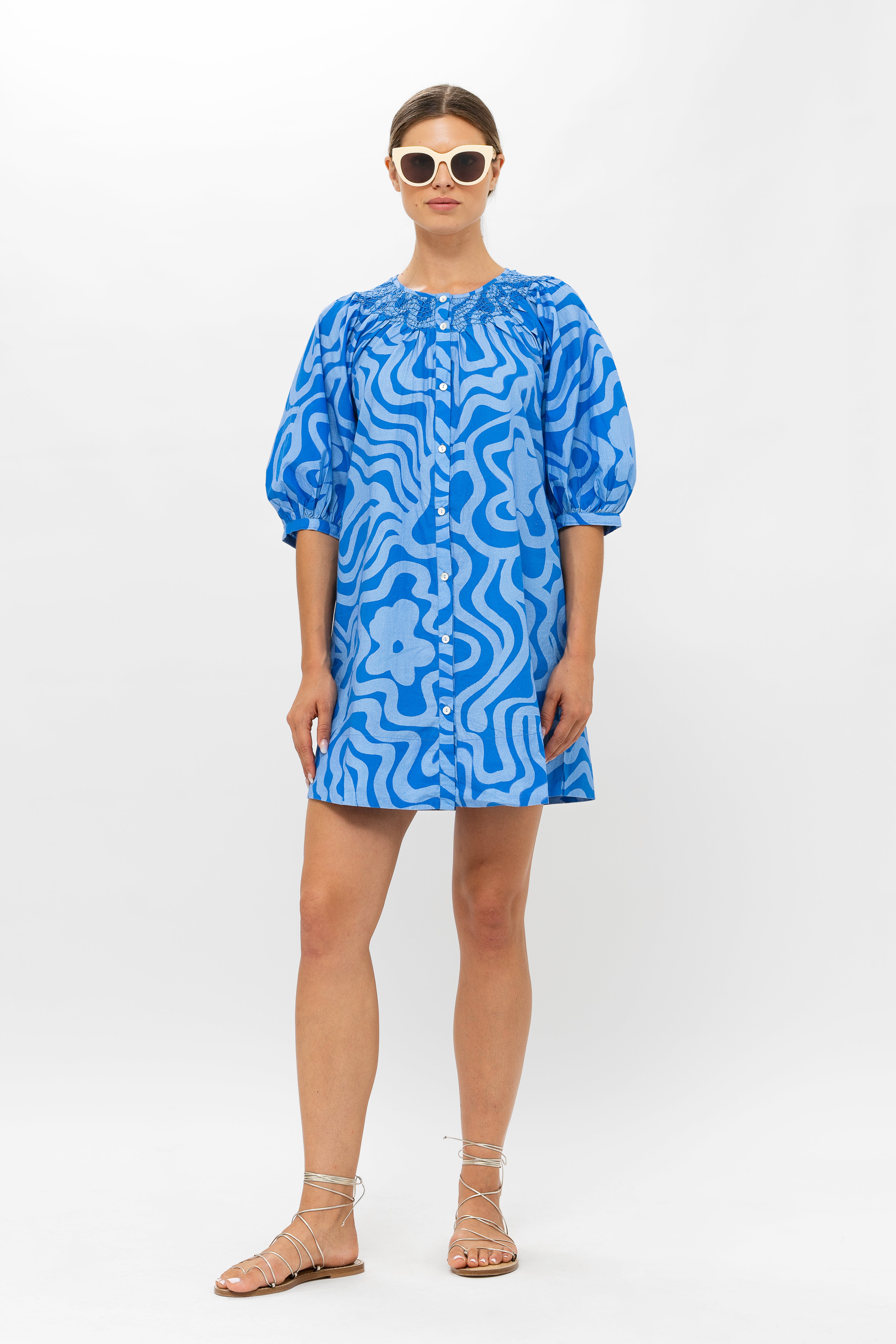 Embroidered Button Mini- Ashbury Blue