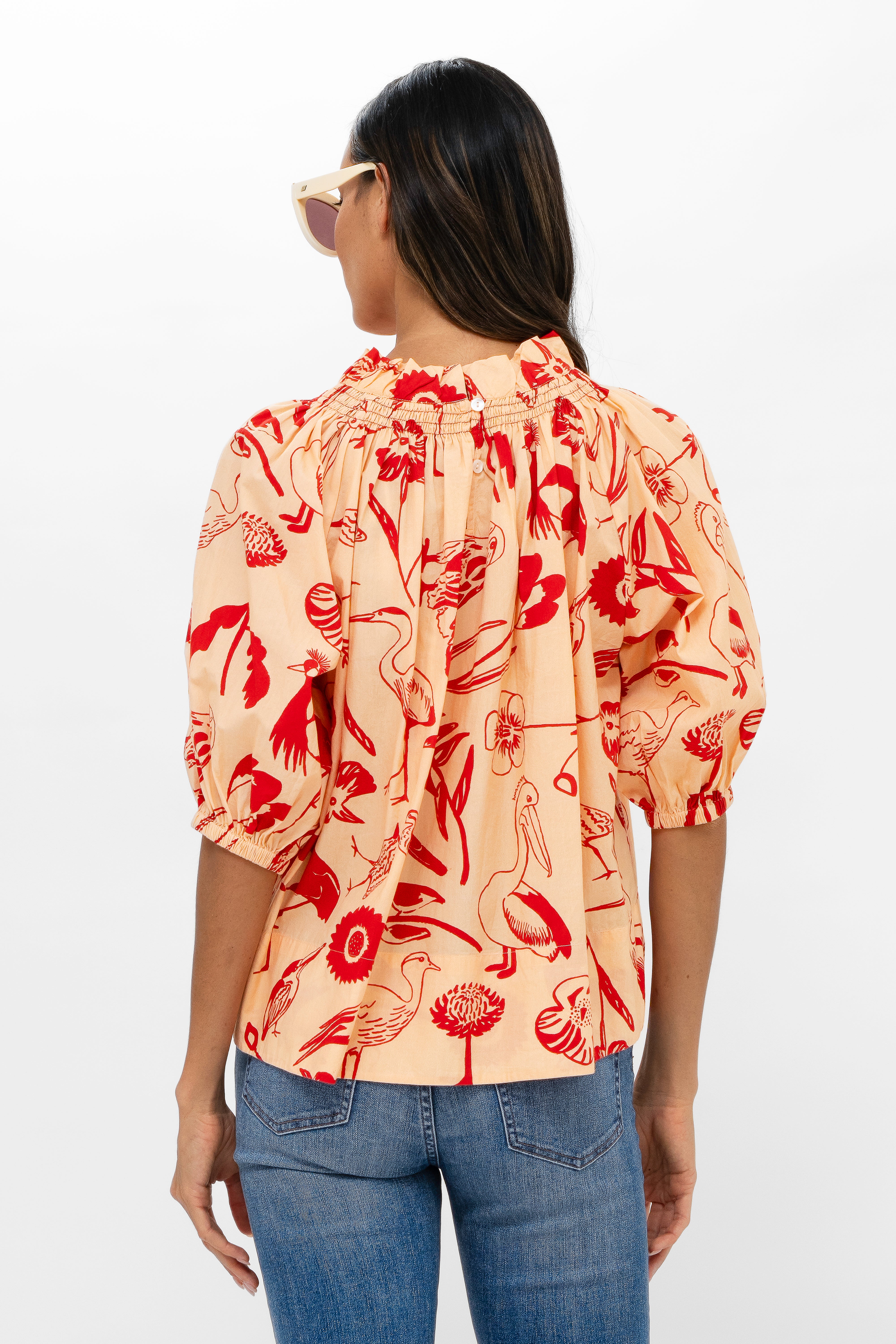 Smocked Neck Top- Audubon Red