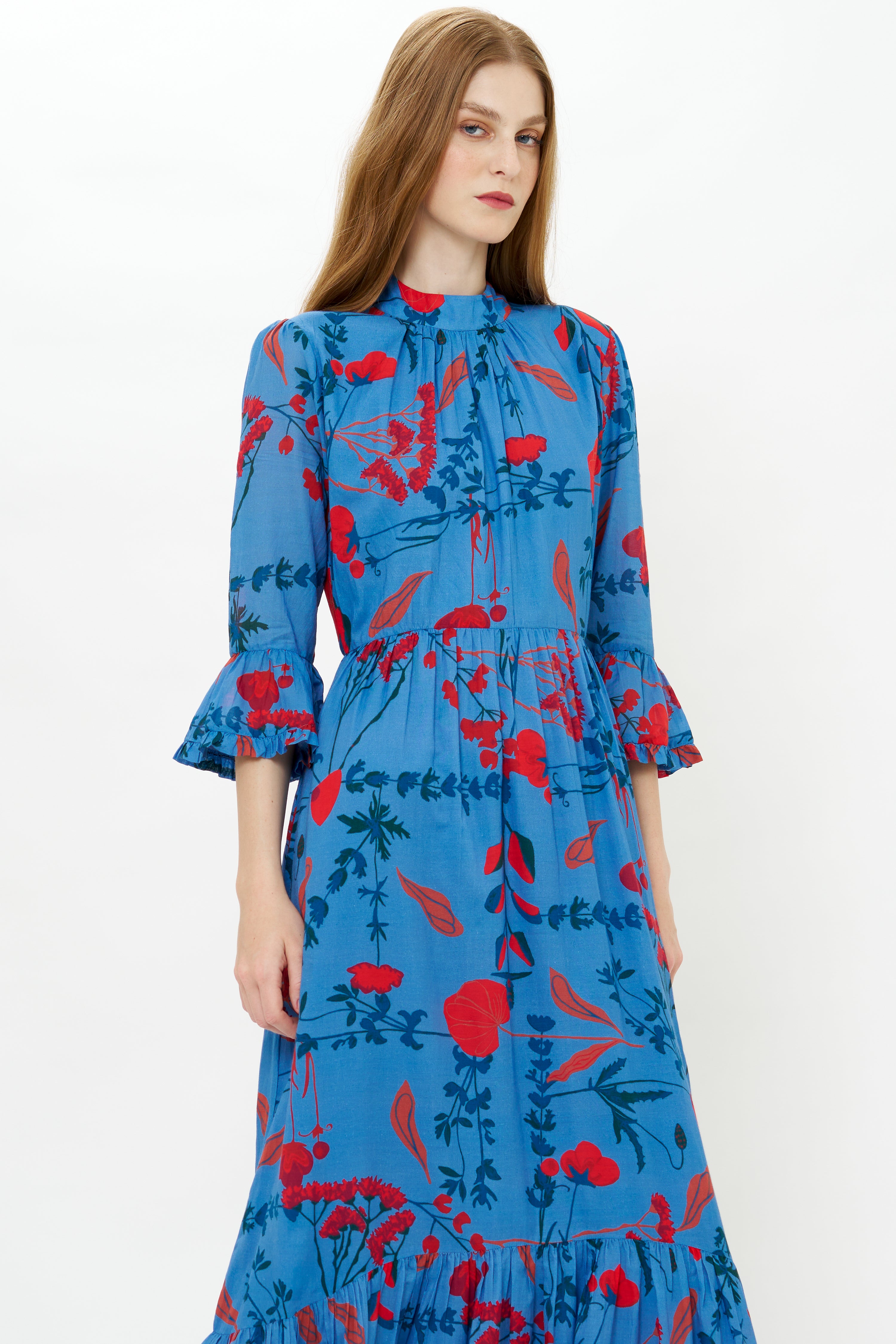 High Neck Bell Maxi- Bartram Blue