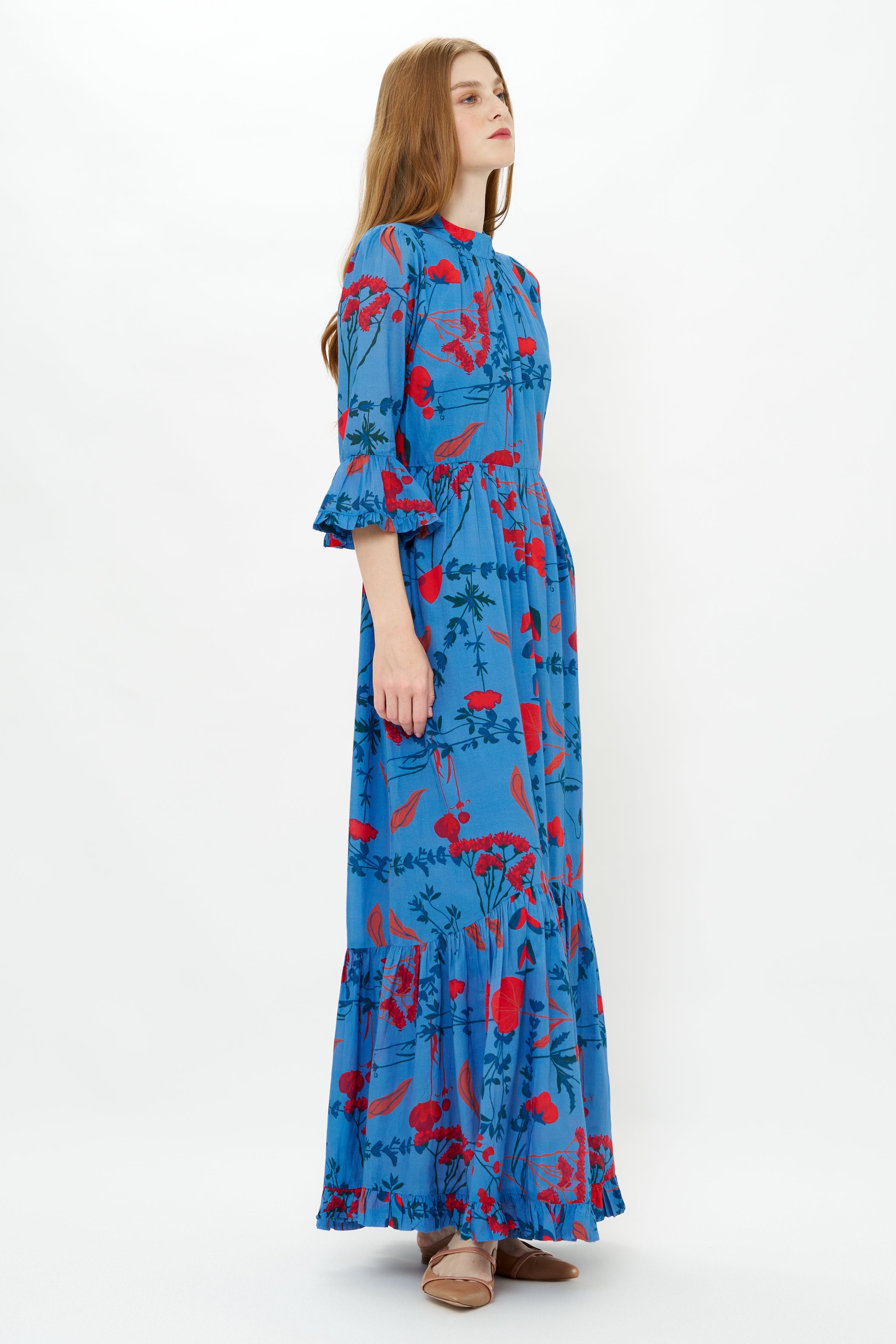 High Neck Bell Maxi- Bartram Blue
