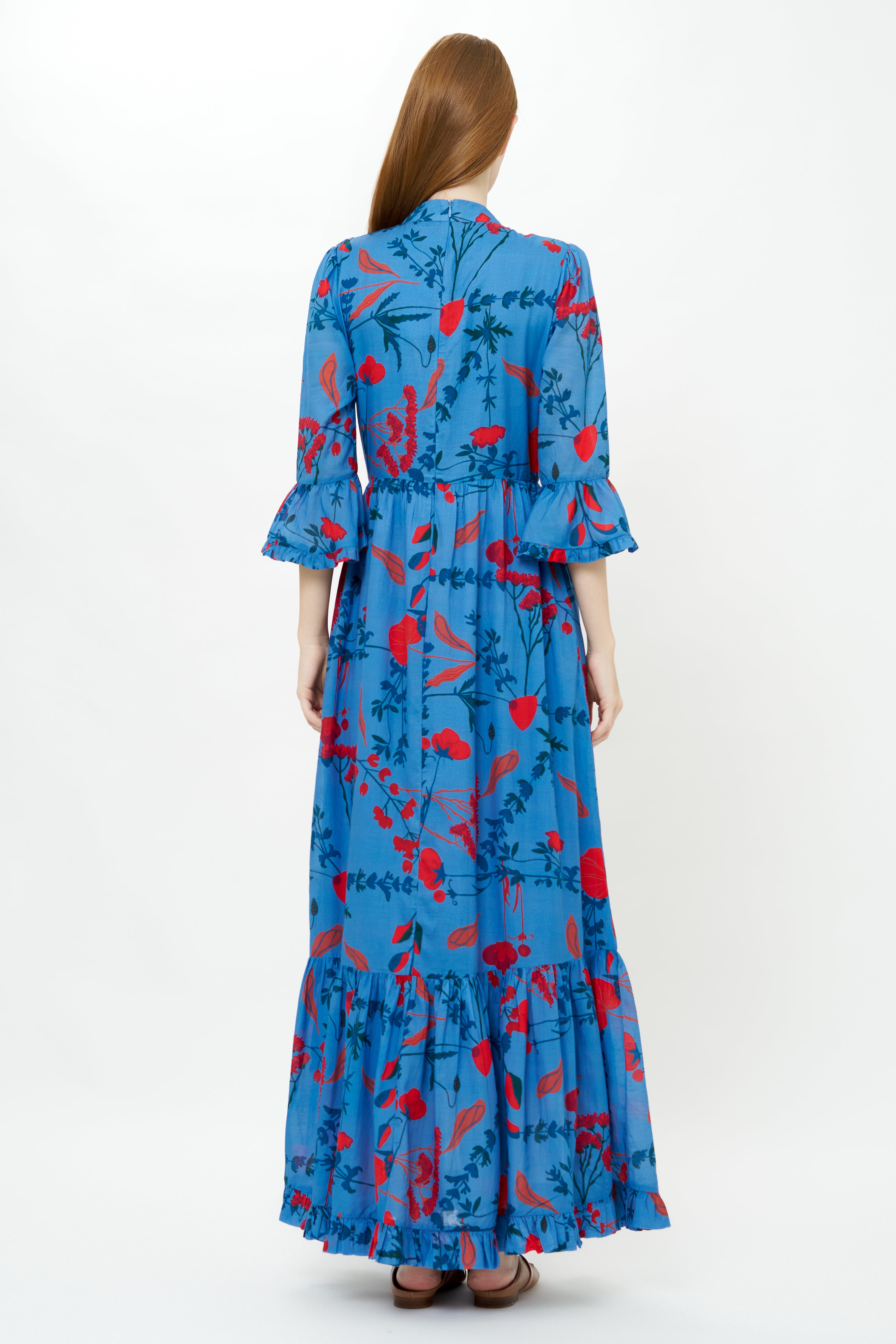 High Neck Bell Maxi- Bartram Blue