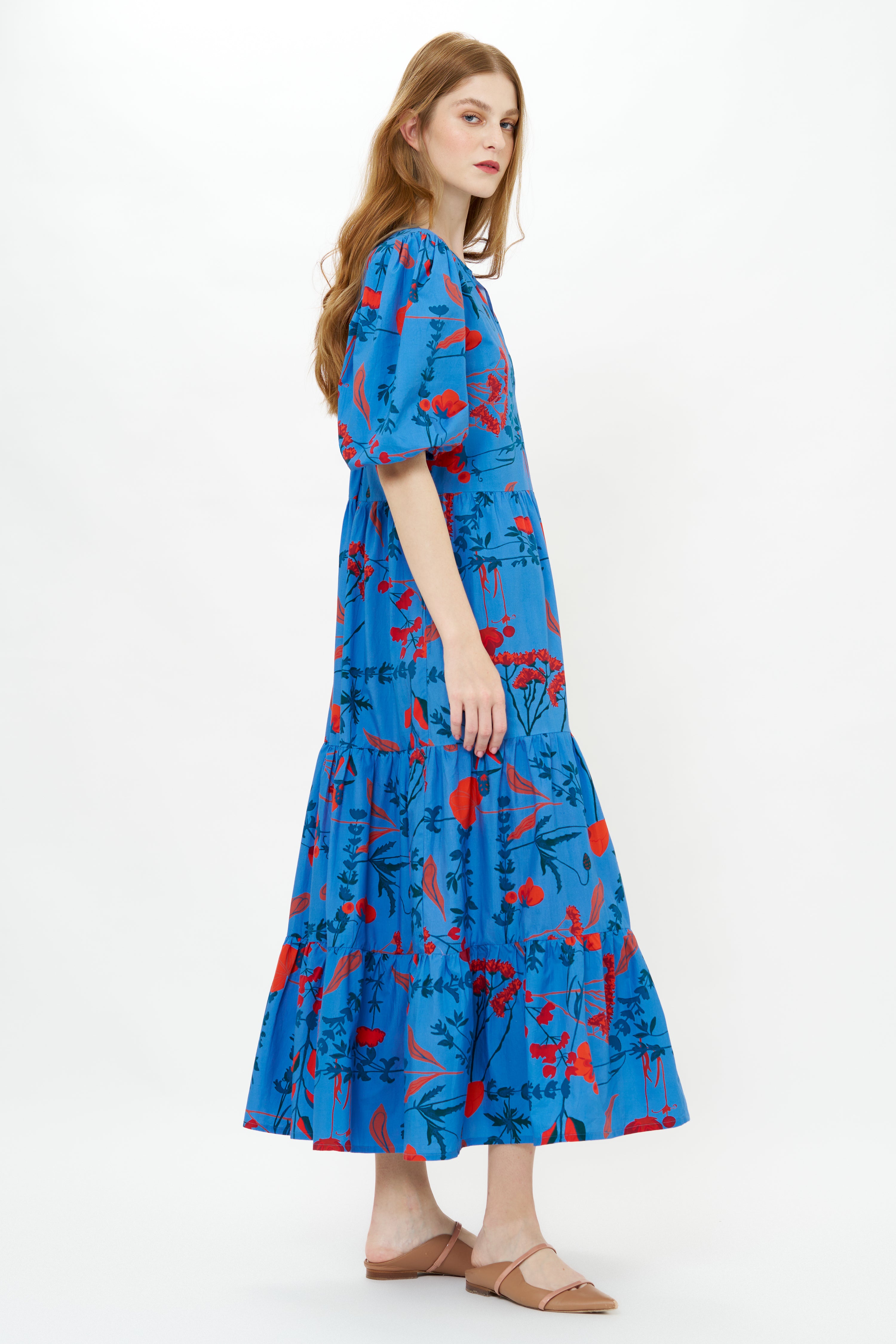 Puff Sleeve Maxi- Bartram Blue