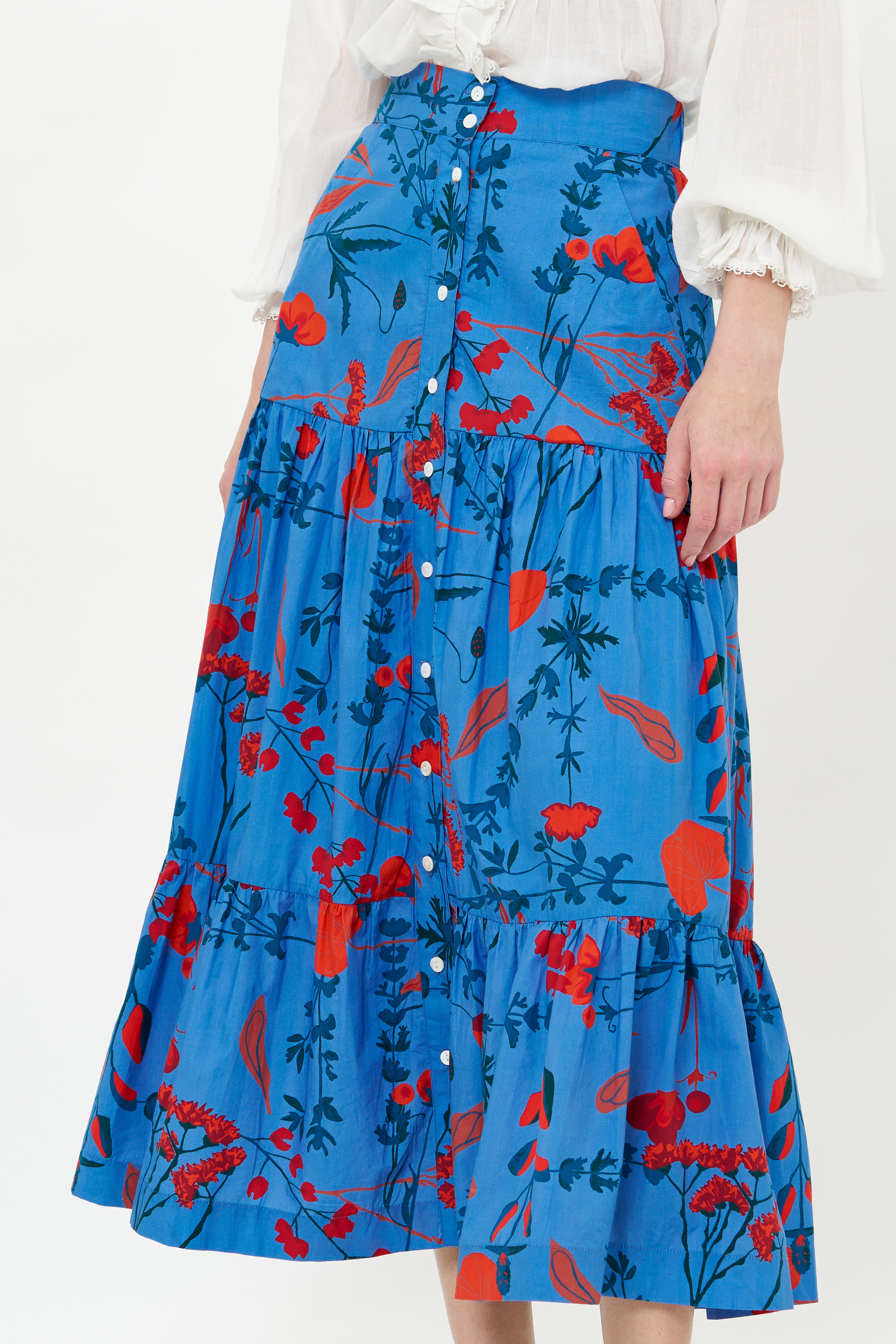 Button Front Skirt- Bartram Blue