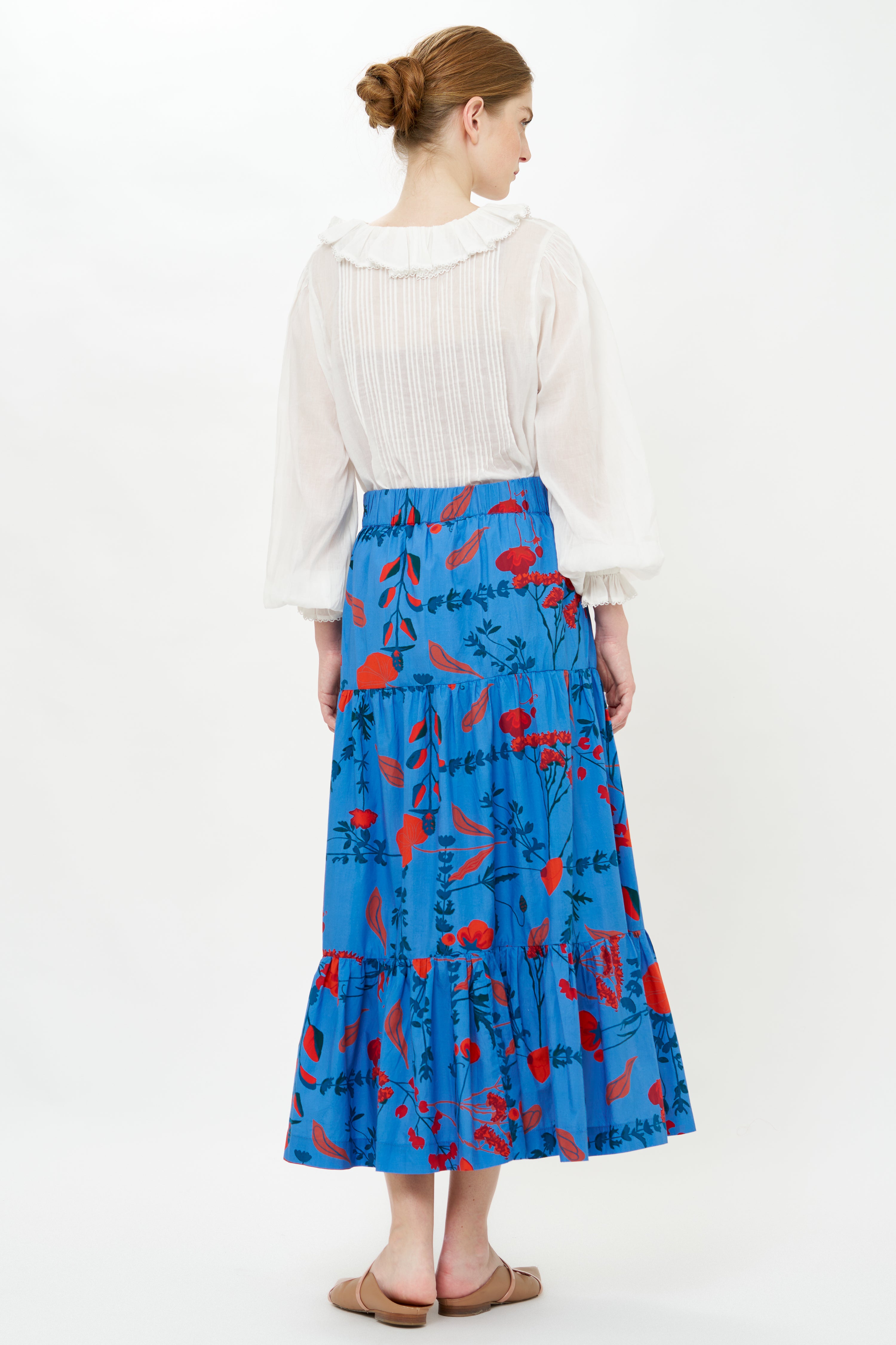 Button Front Skirt- Bartram Blue