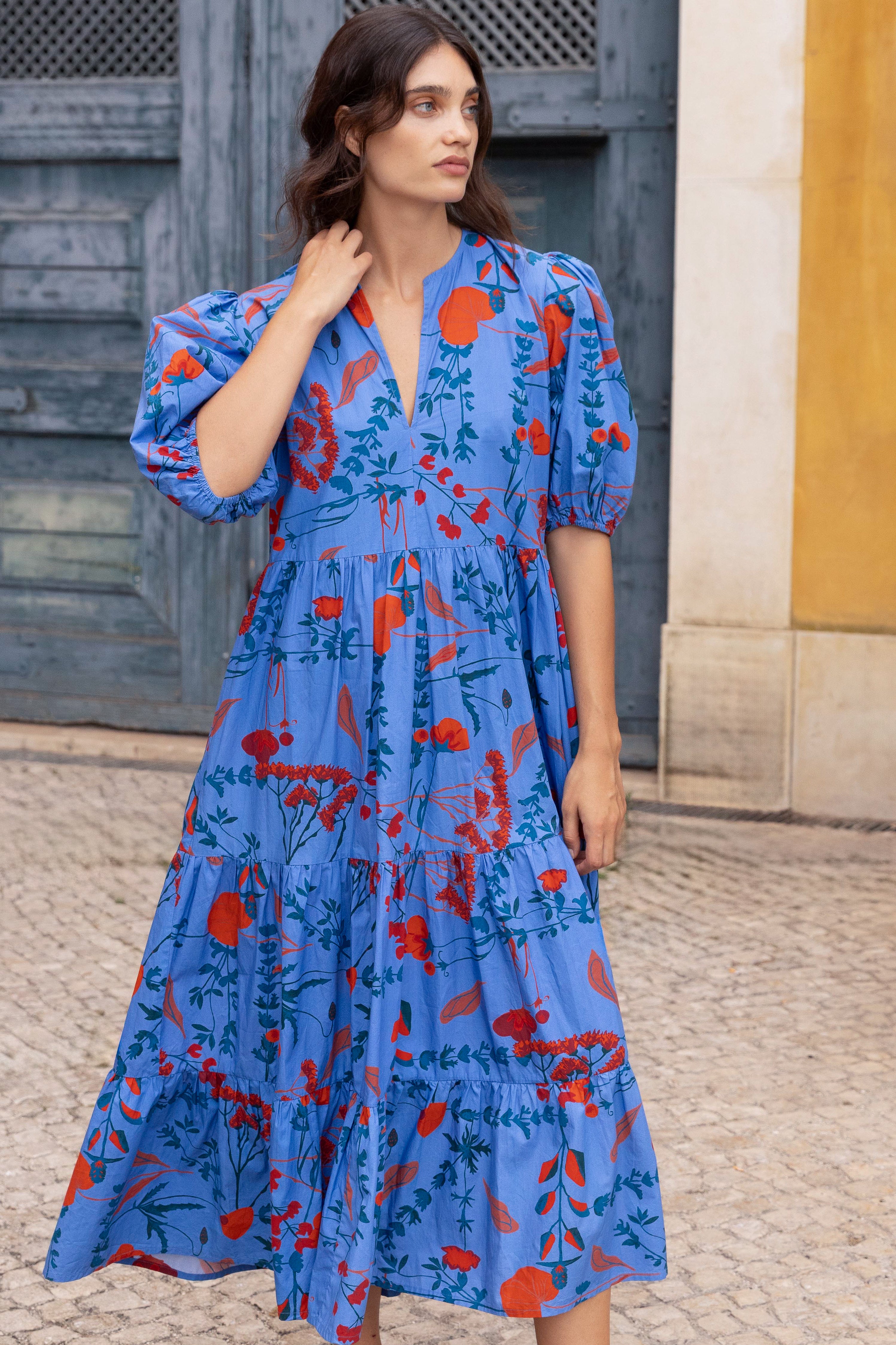Puff Sleeve Maxi- Bartram Blue