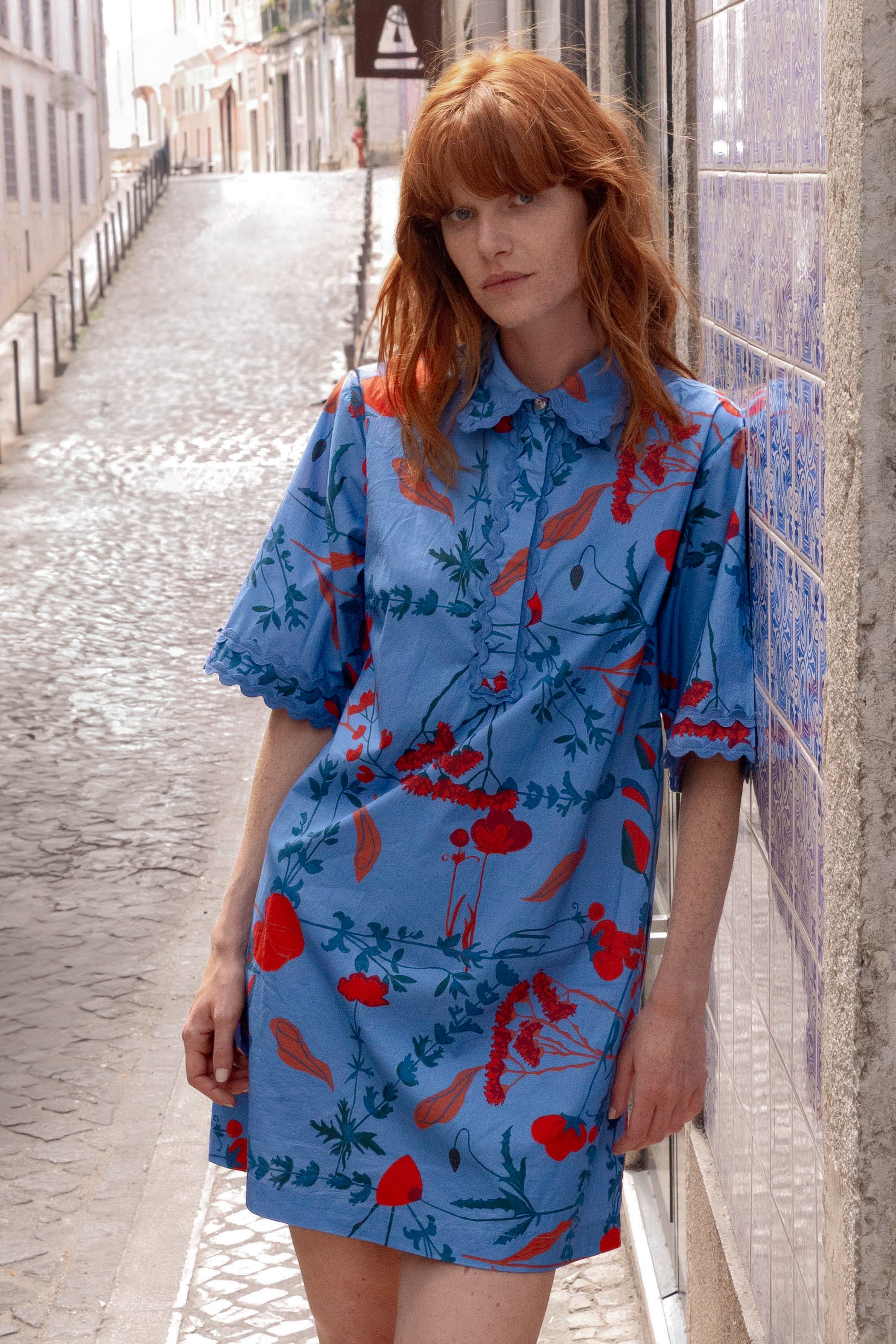 Collared Shirt Dress Mini- Bartram Blue