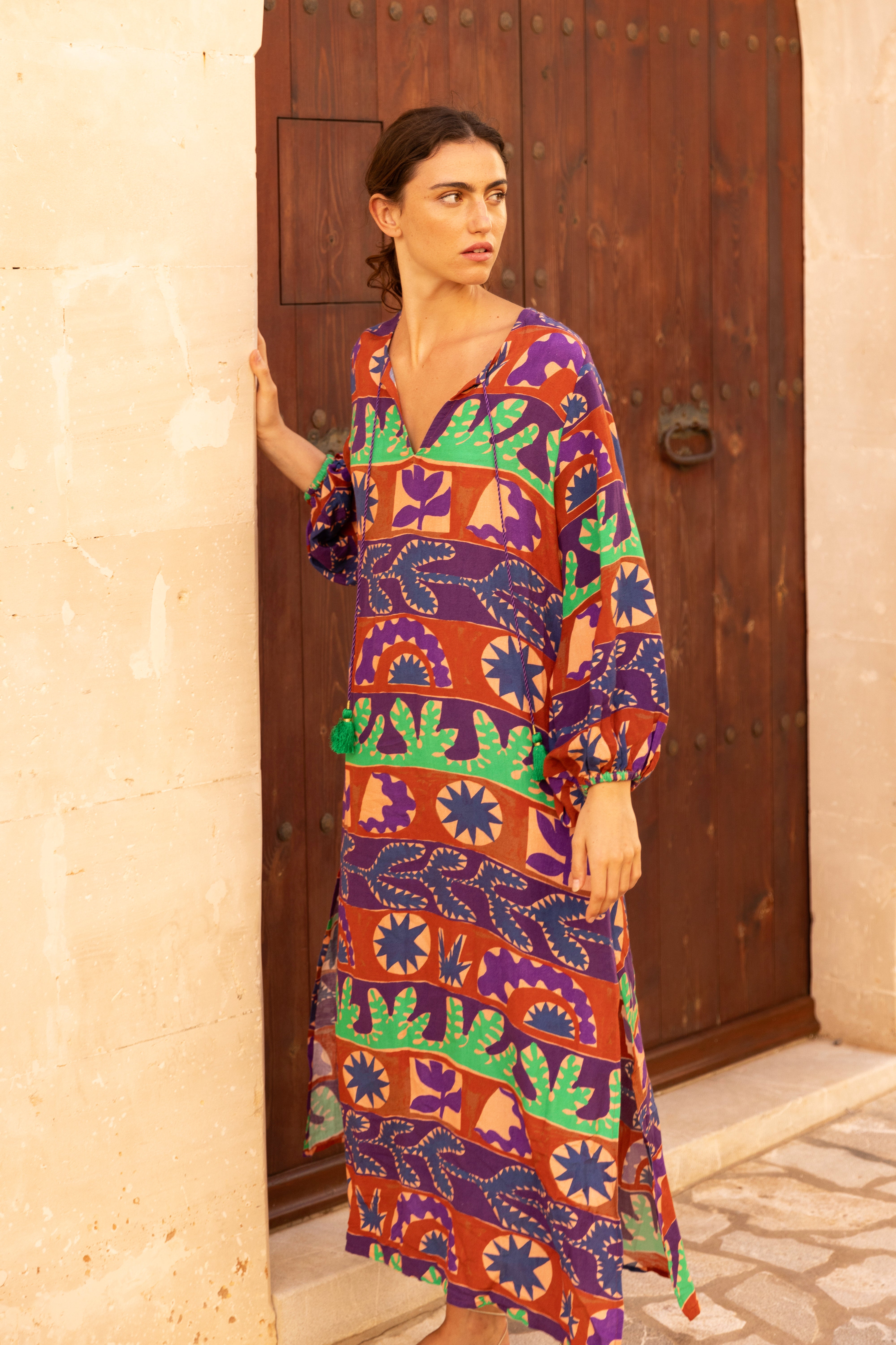 Belted Long Sleeve Shift Maxi- Canyon Purple
