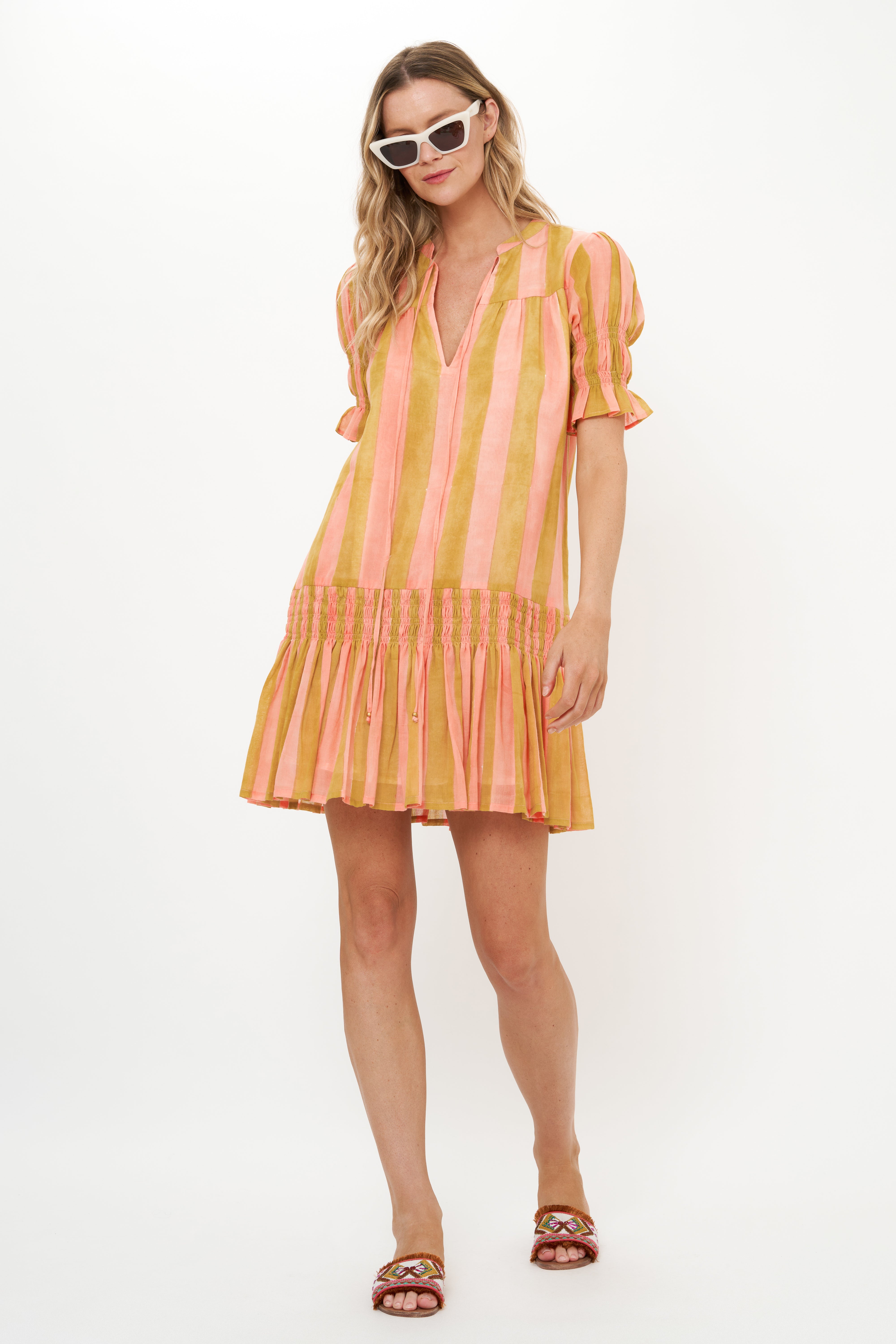 Smocked Drop Mini- Cabana Coral