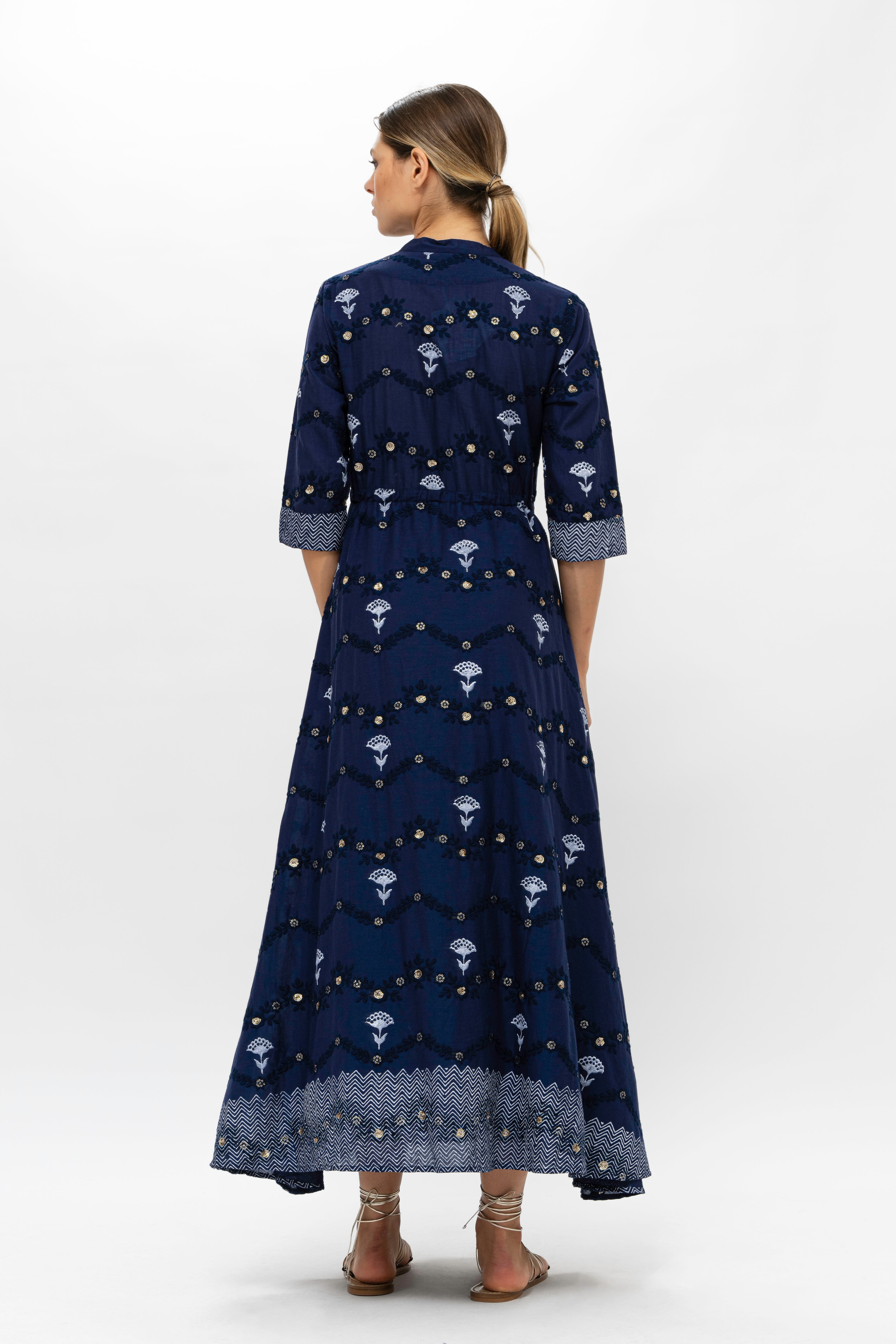 Cinched Shirt Dress Maxi- Camden Navy