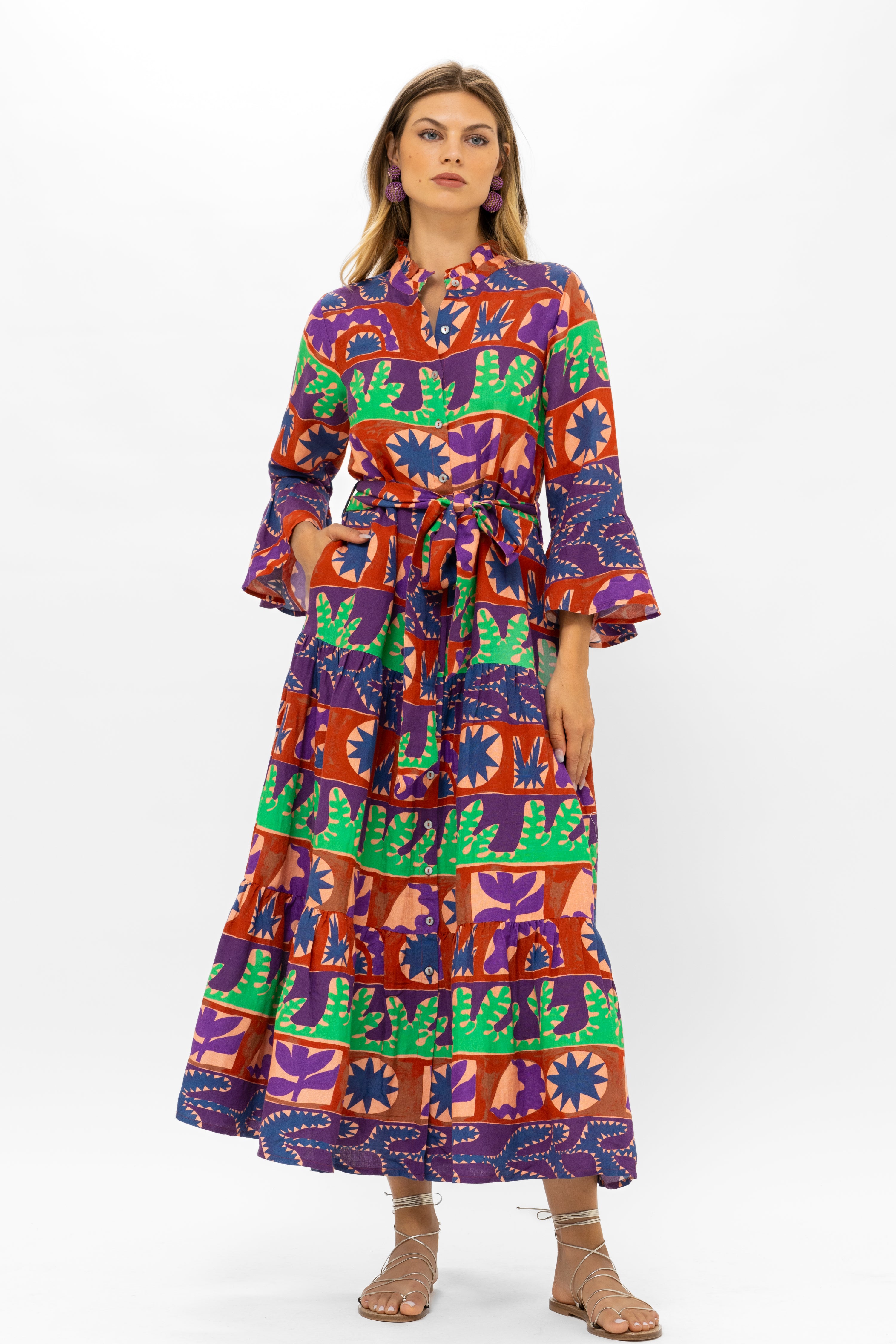 Ruffle Collar Bell Maxi- Canyon Purple
