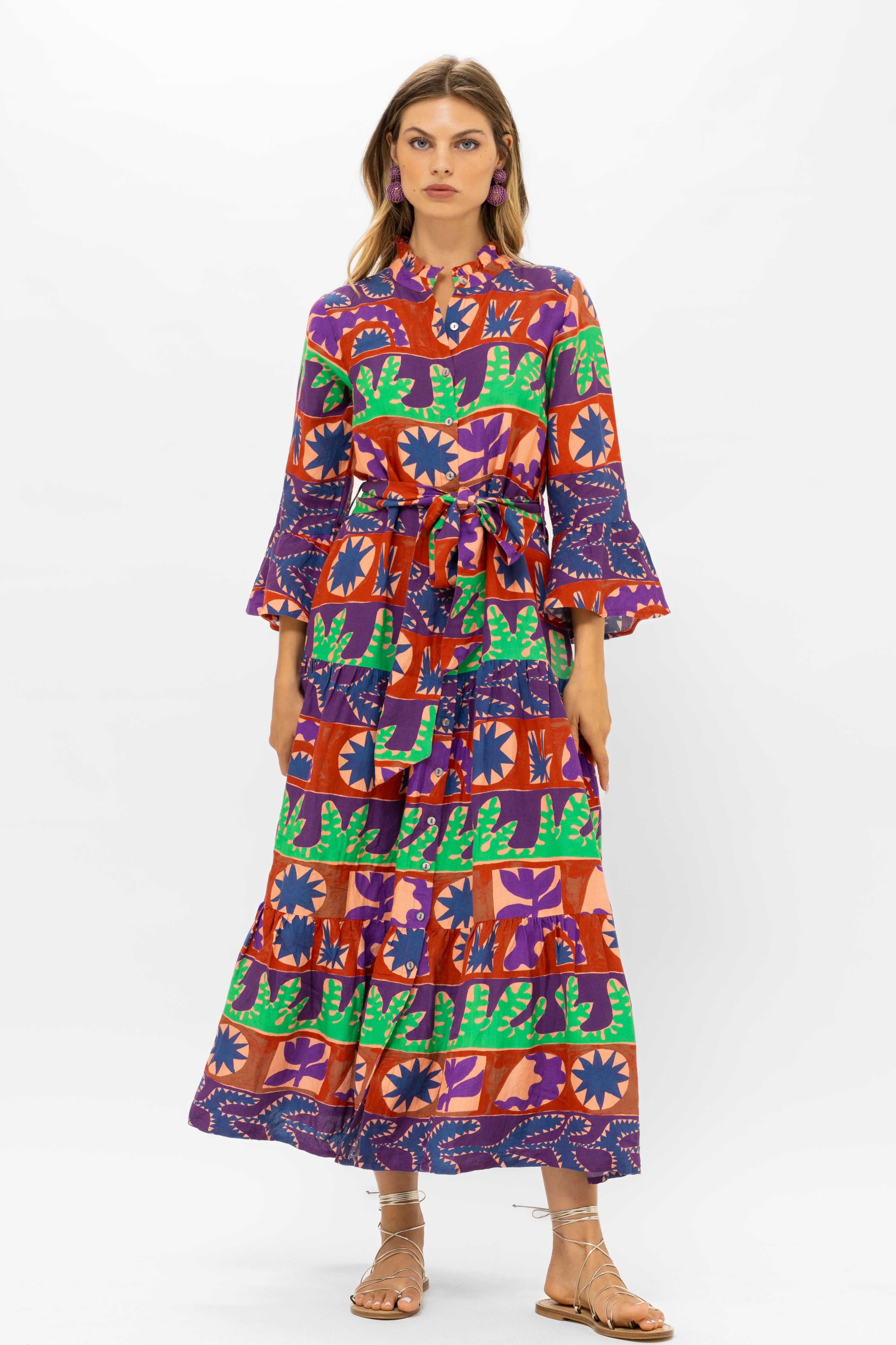 Ruffle Collar Bell Maxi- Canyon Purple