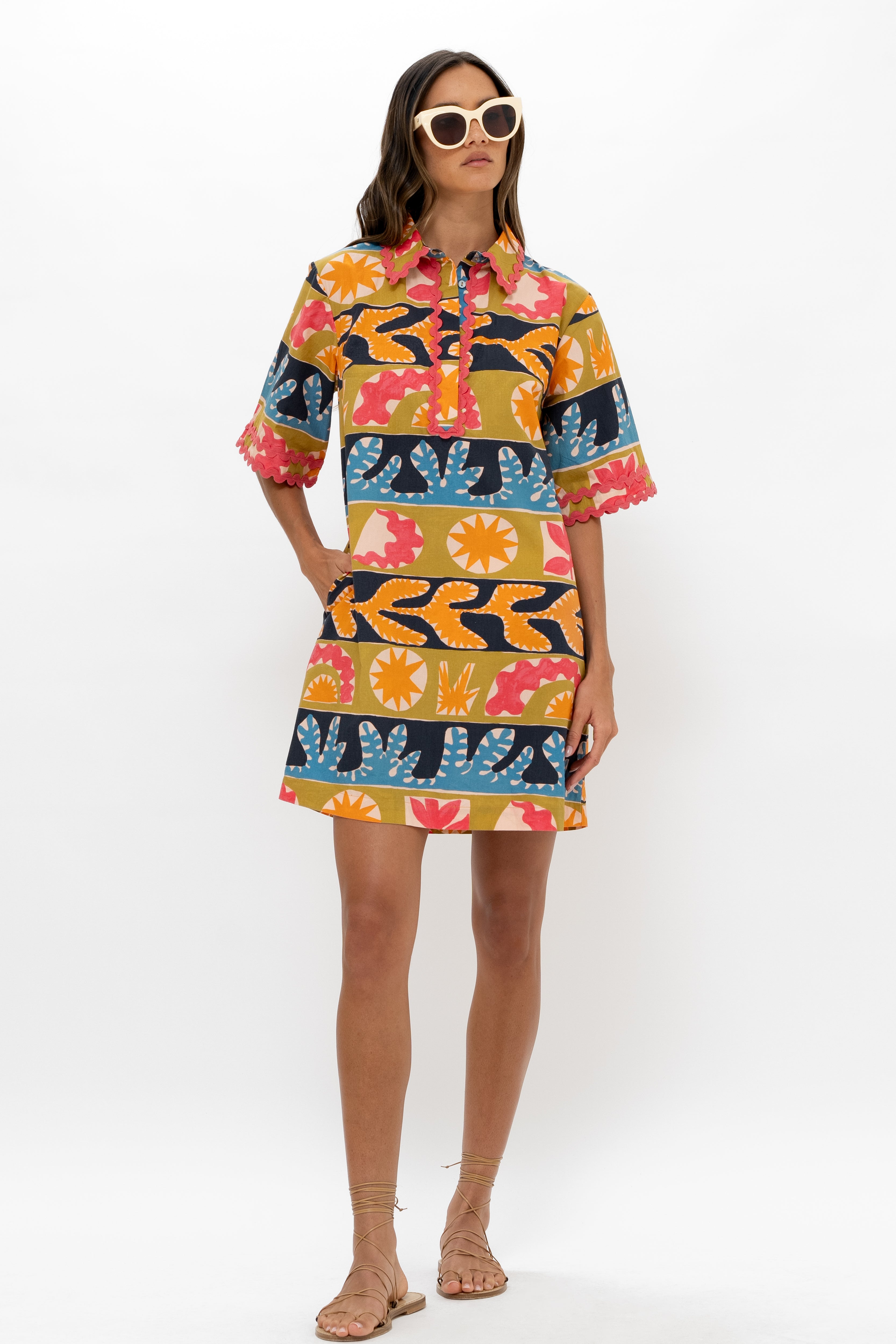 Collared Shirt Dress Mini- Canyon Red