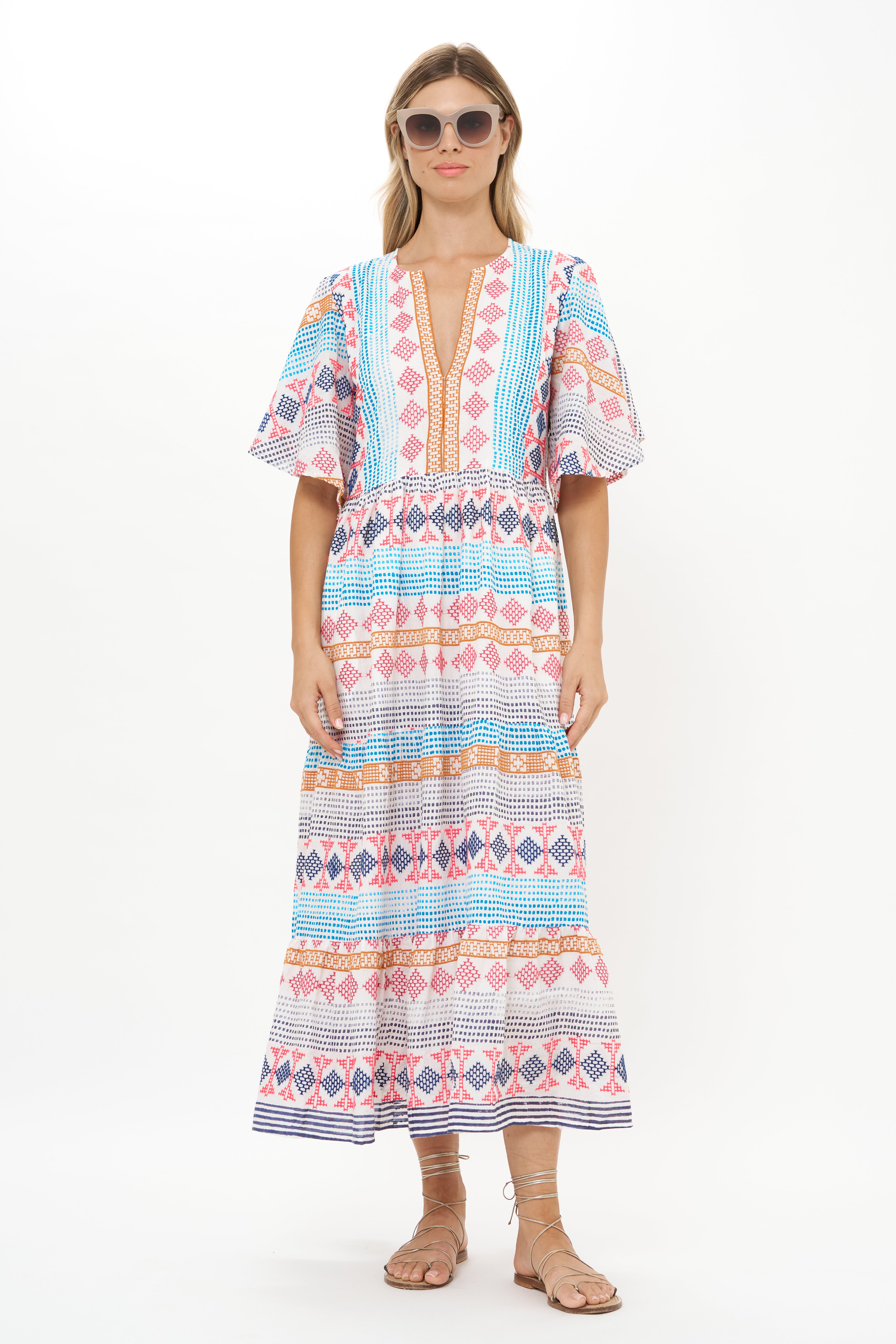 Flirty V-Neck Maxi- Casablanca Multi