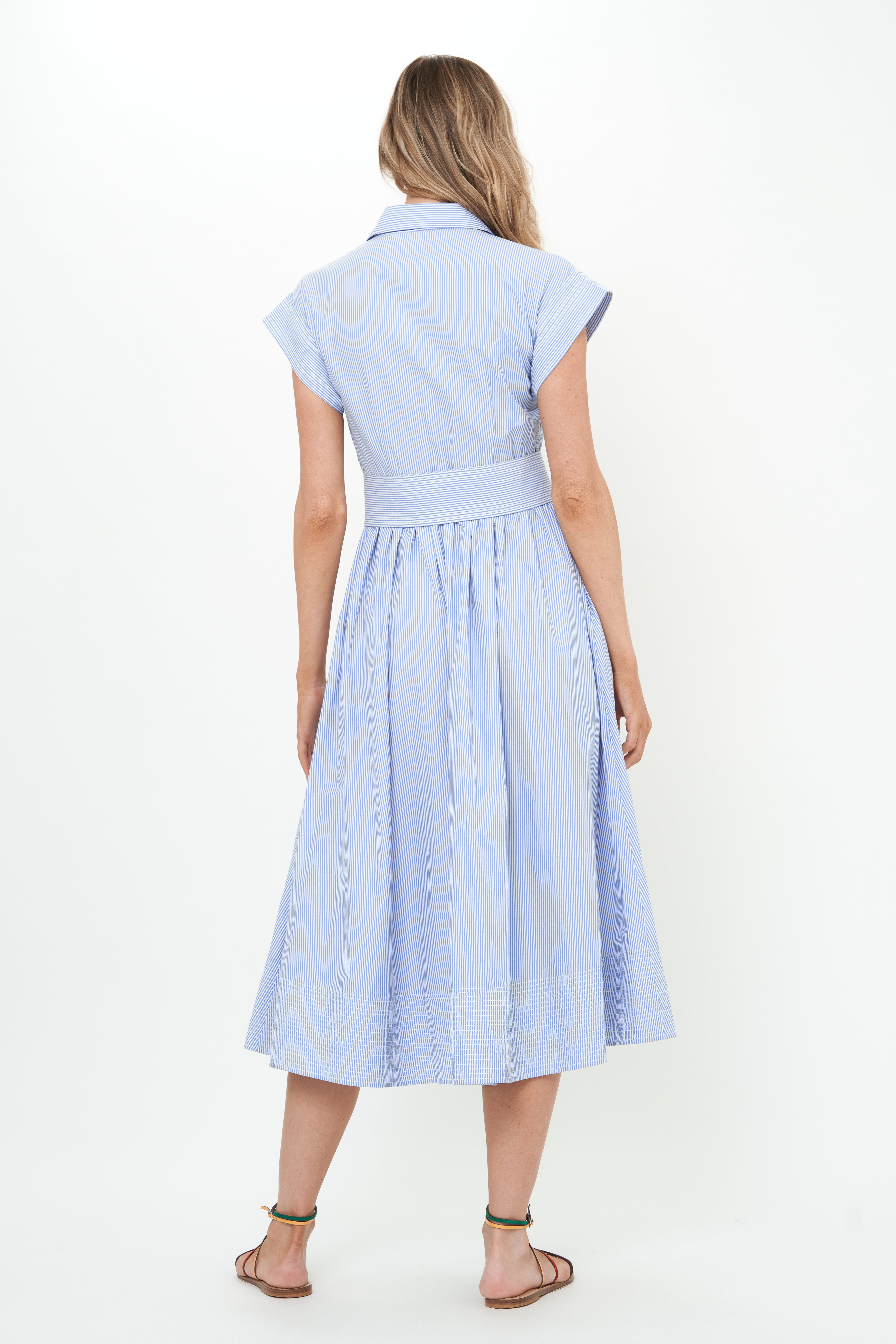 Belted Shirt Dress- Chatham Blue