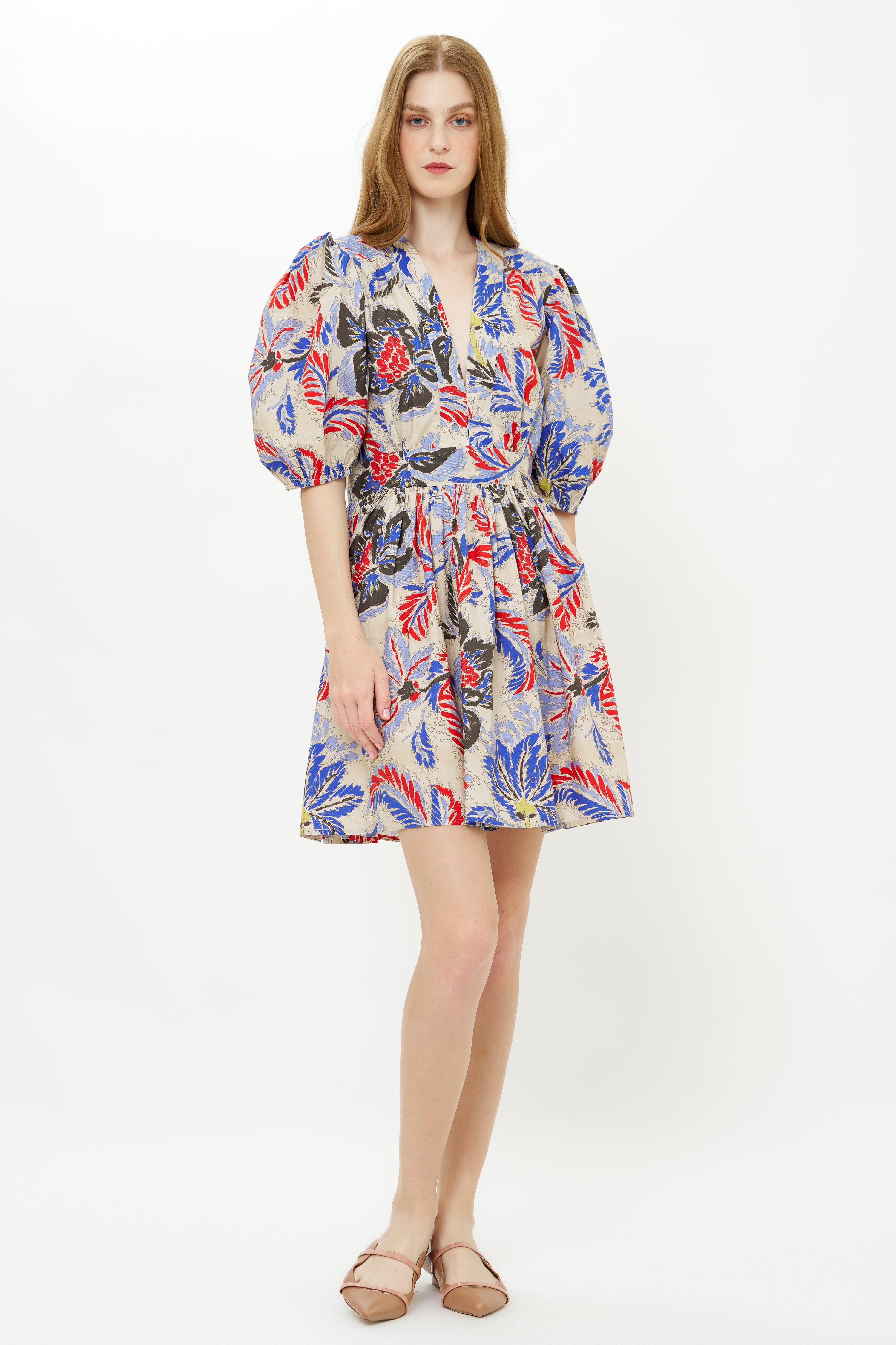 V-Neck Puff Mini- Chennai Cobalt