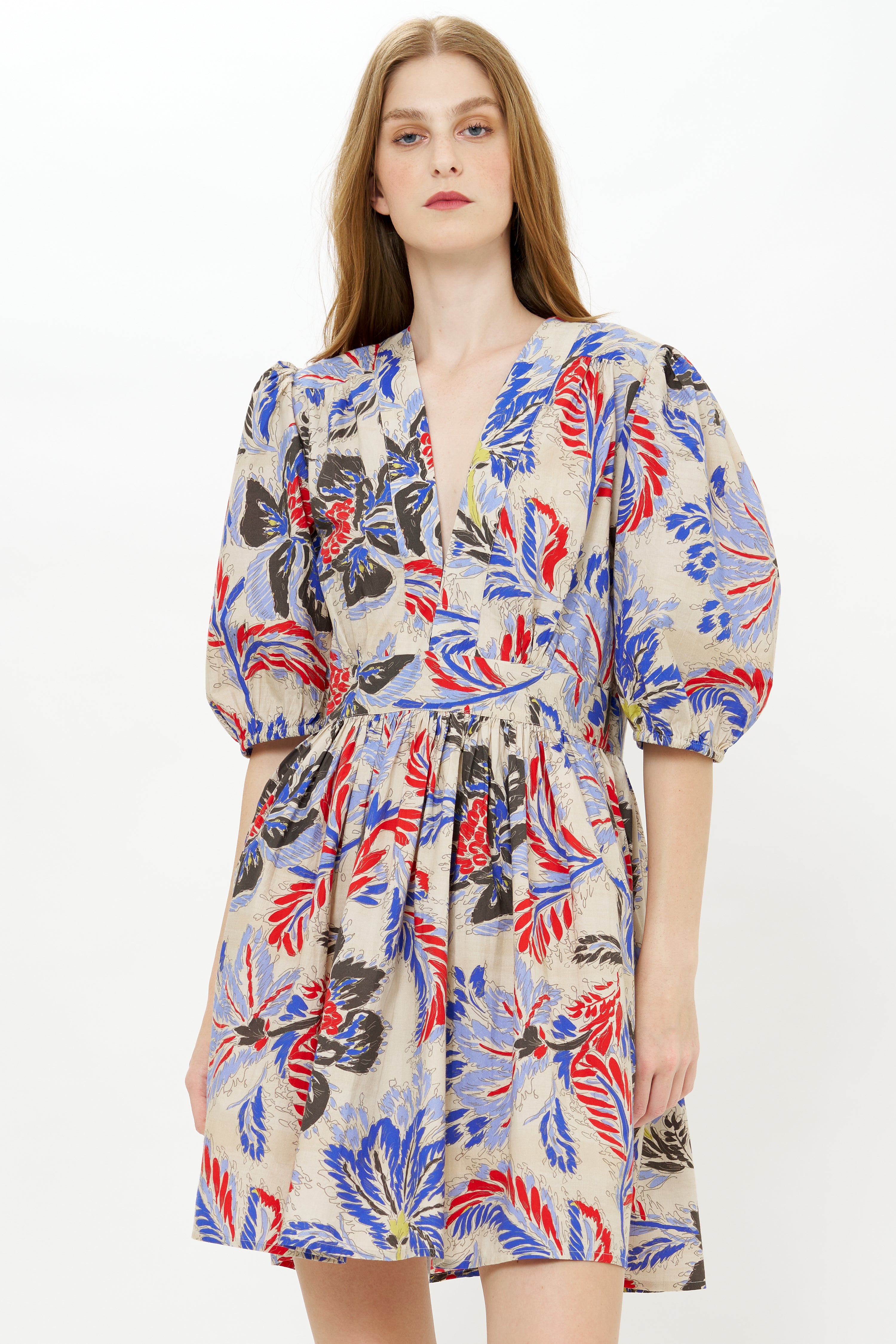 V-Neck Puff Mini- Chennai Cobalt