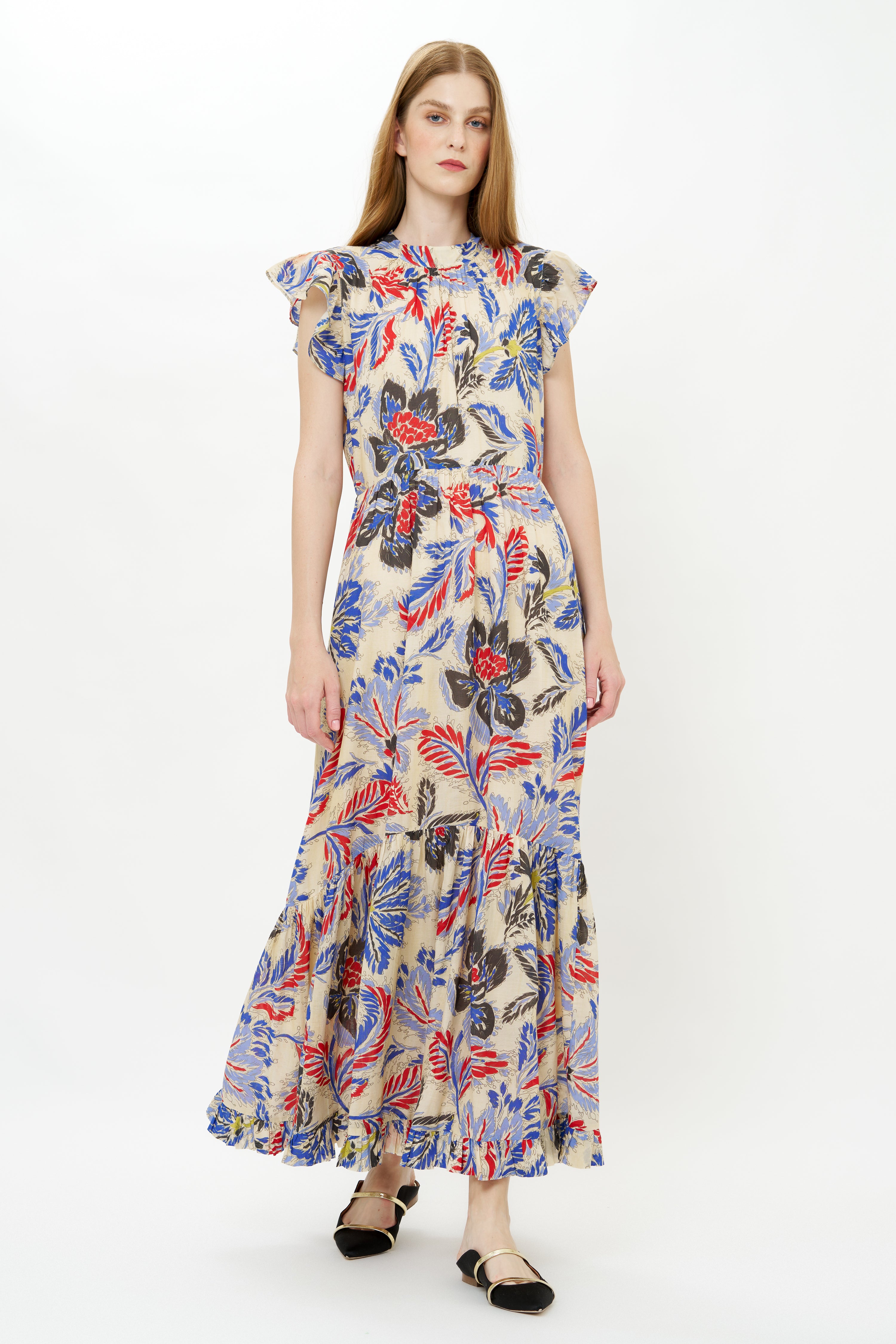Mock Neck Flutter Maxi- Chennai Cobalt