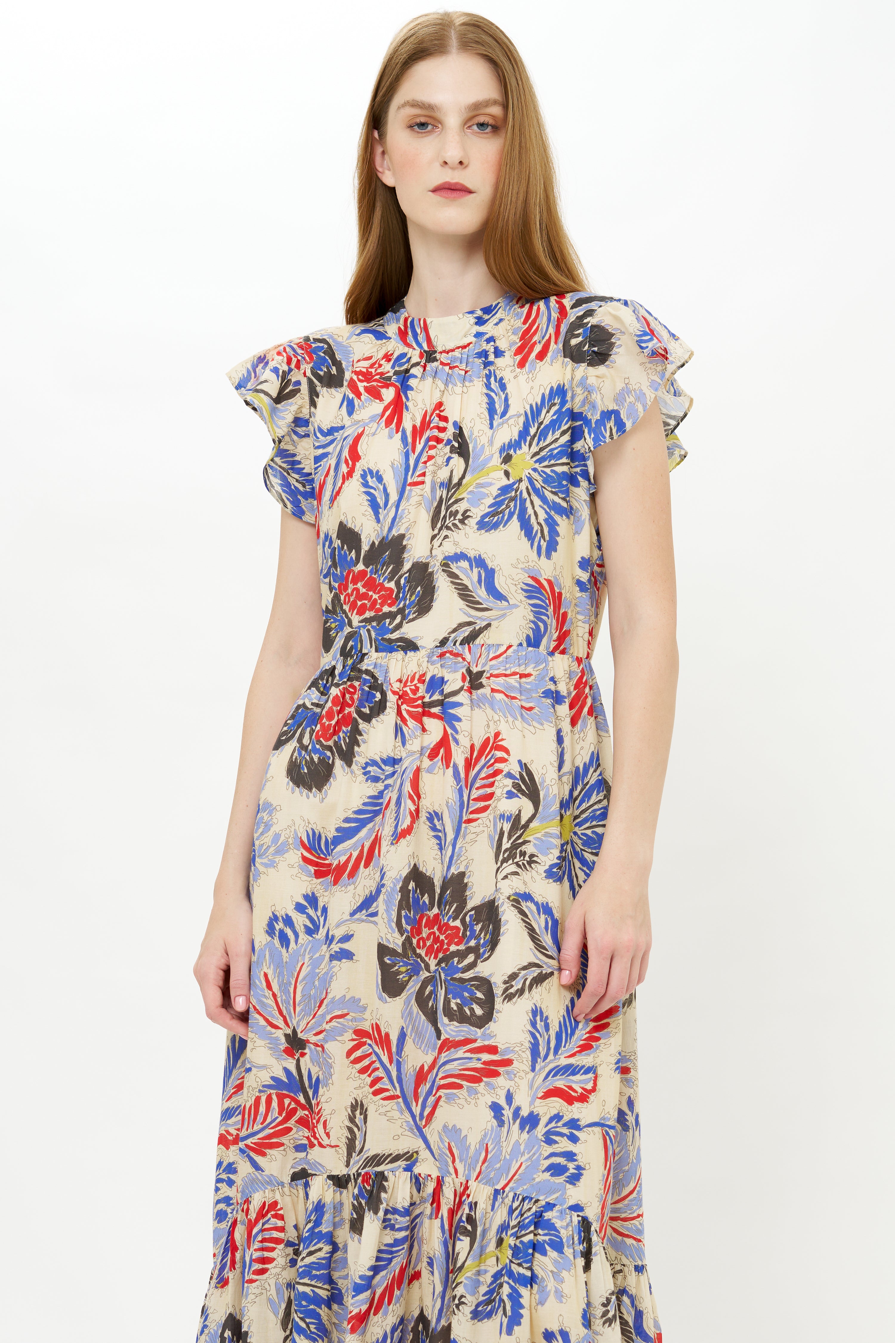 Mock Neck Flutter Maxi- Chennai Cobalt