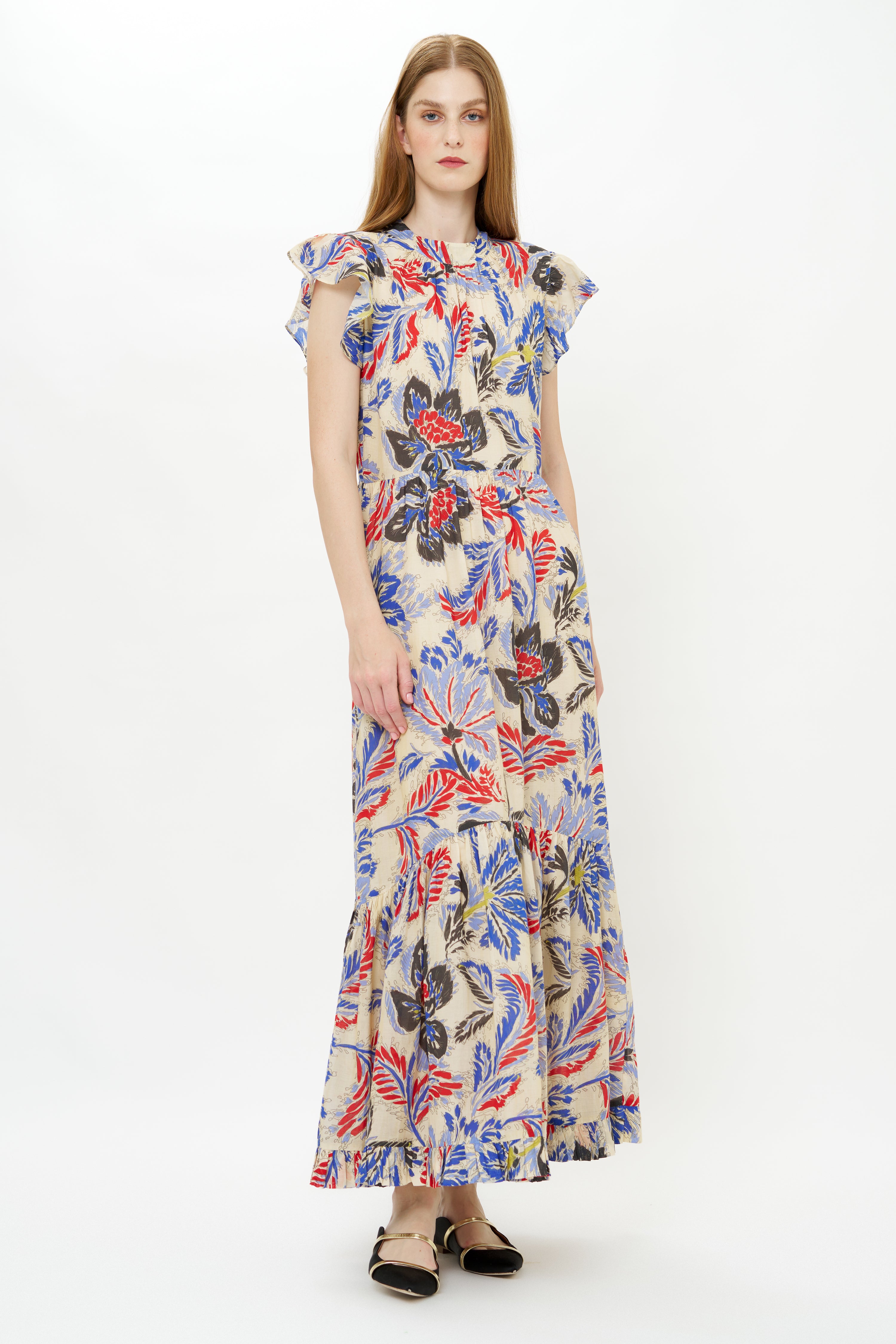 Mock Neck Flutter Maxi- Chennai Cobalt