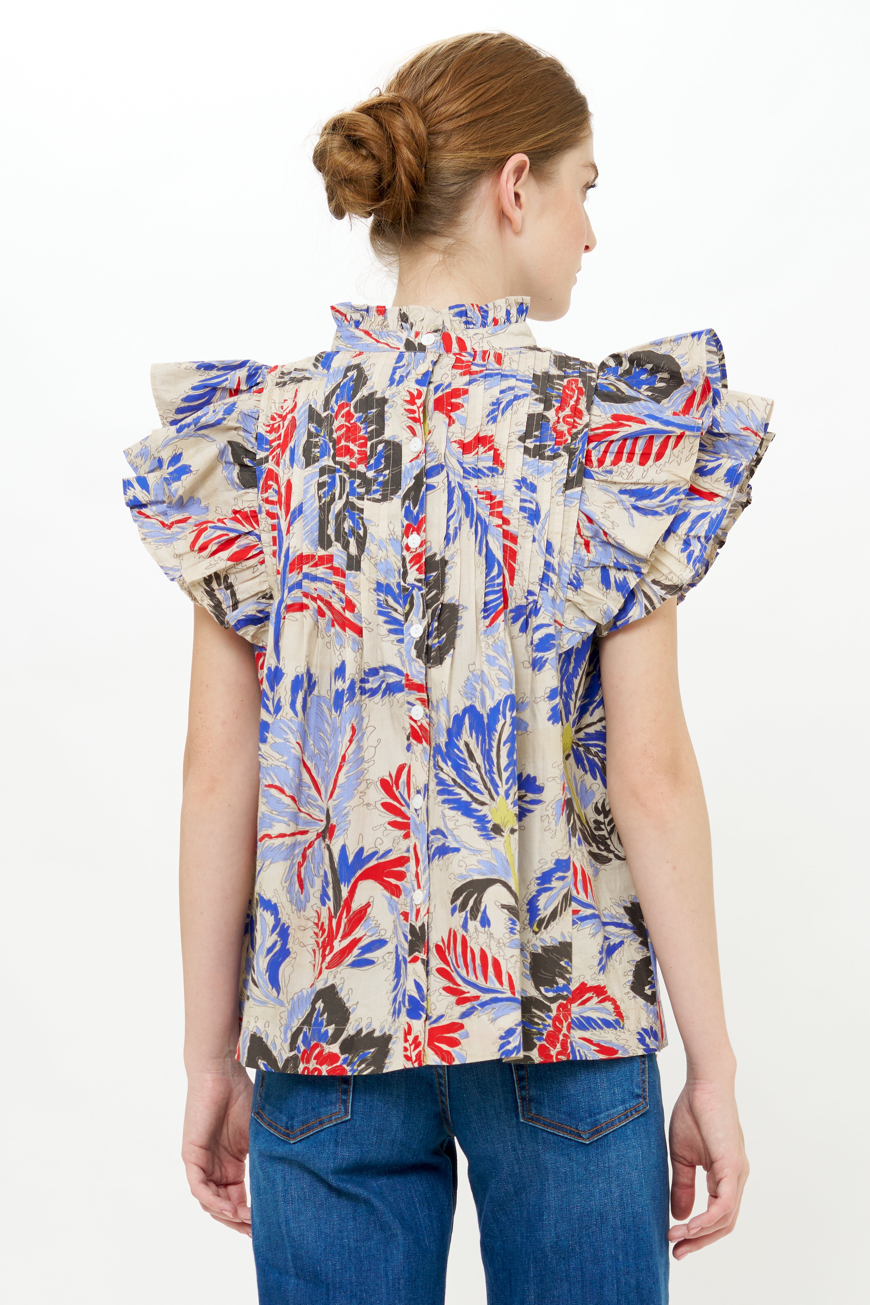 Pintuck Ruffle Top- Chennai Cobalt