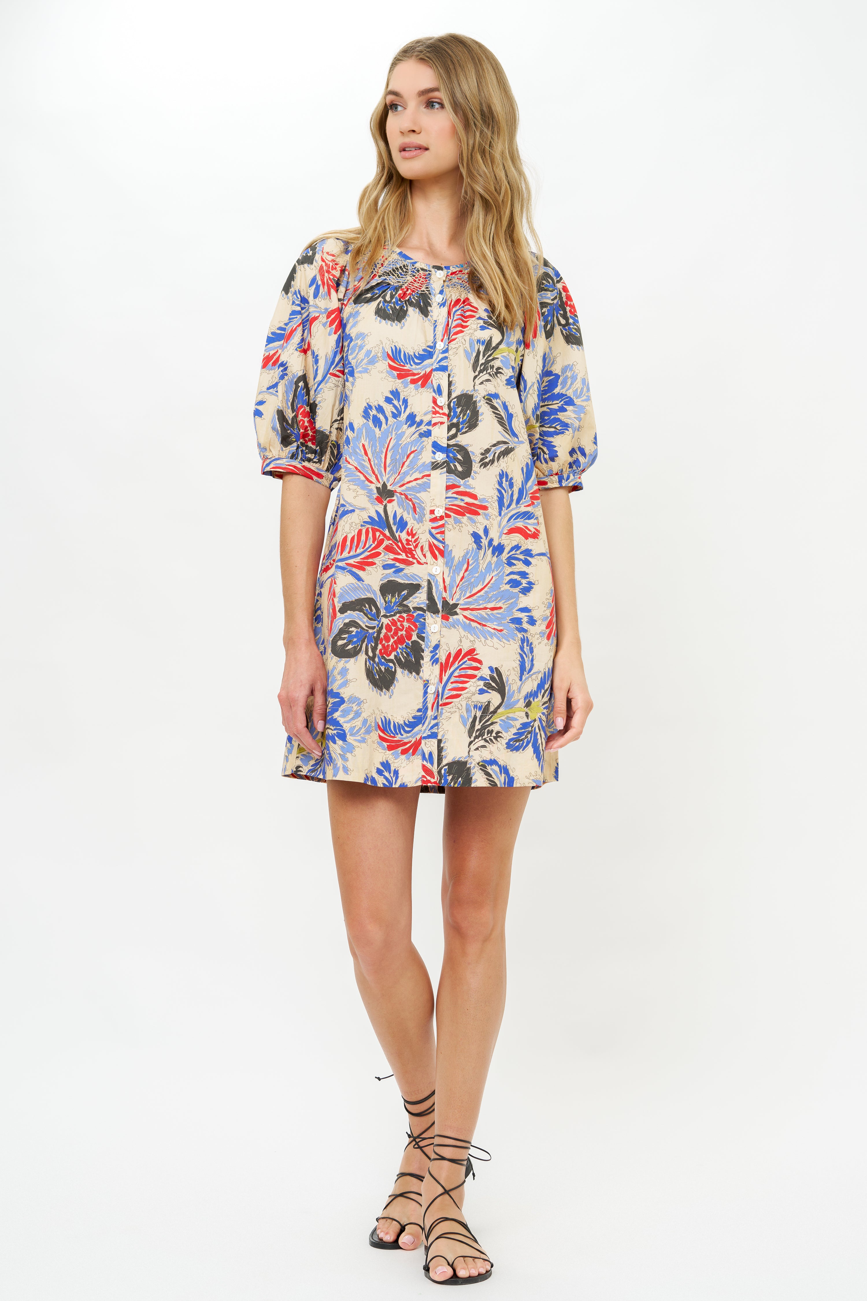 Embroidered Button Mini- Chennai Cobalt