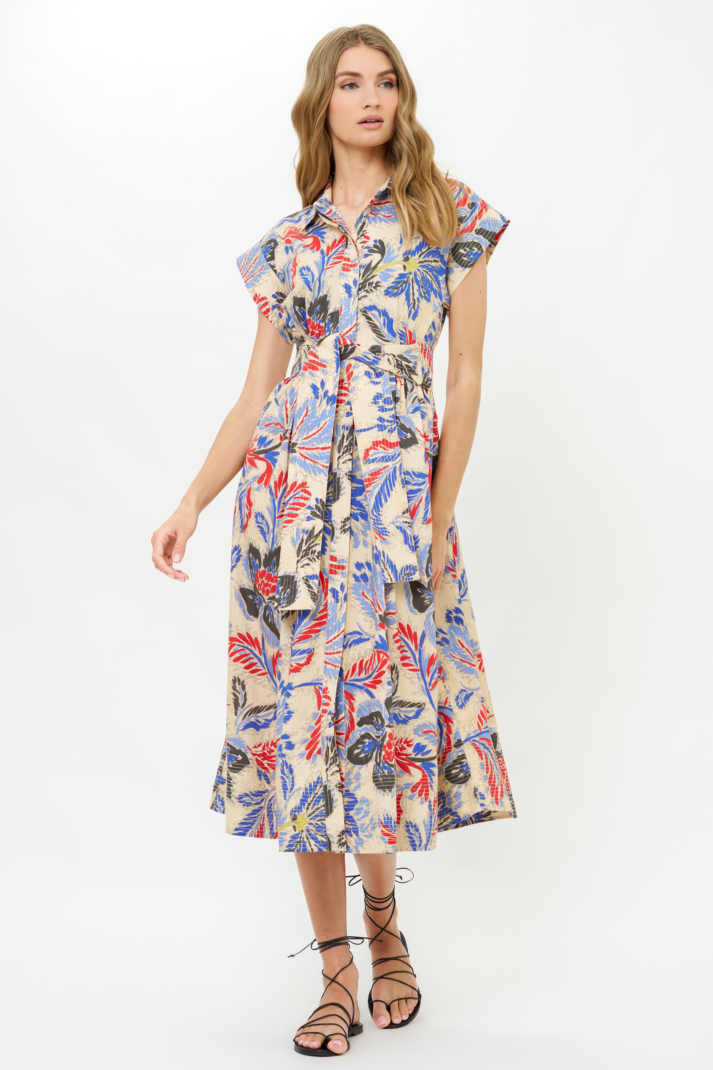 Belted Shirt Dress- Chennai Cobalt
