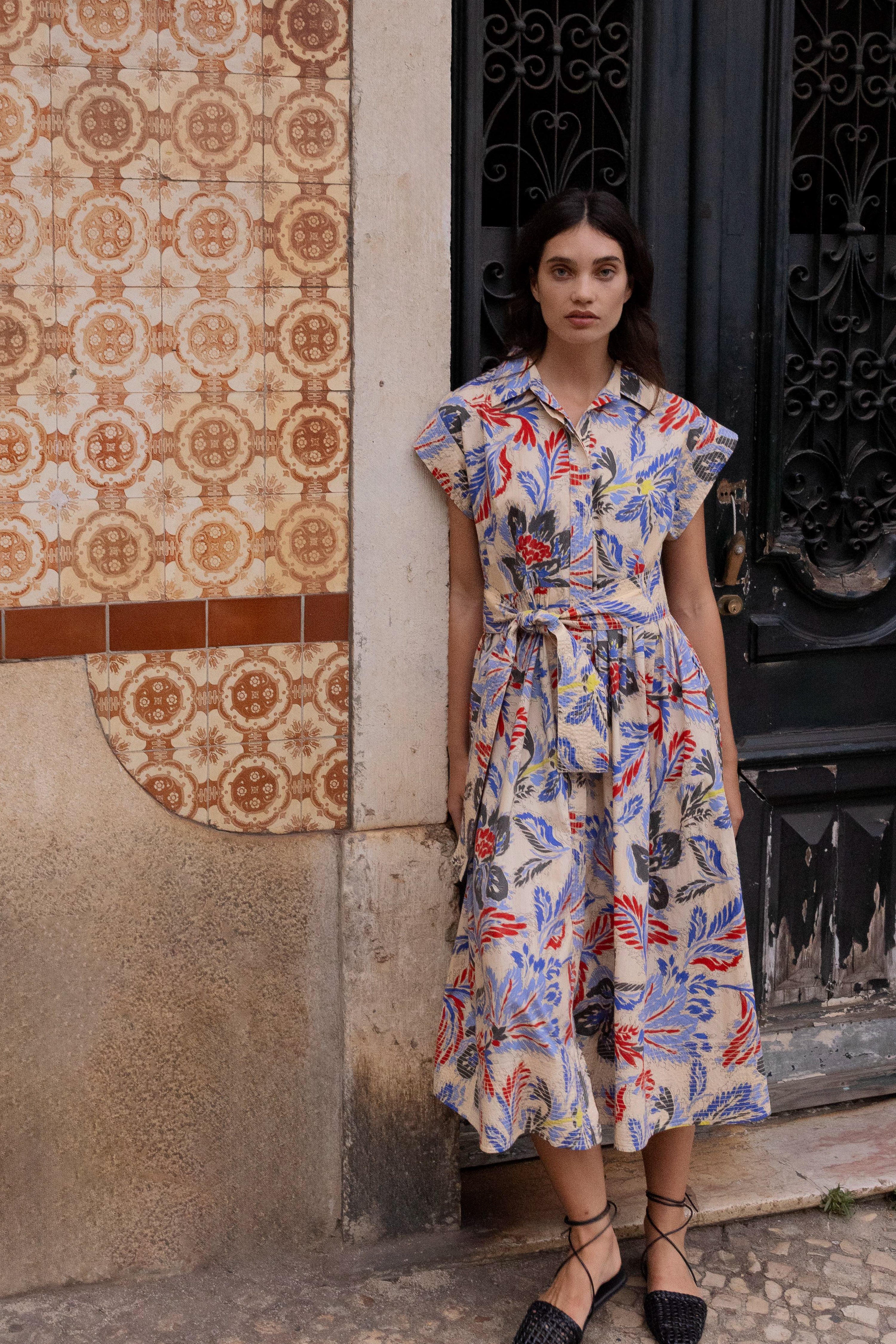 Belted Shirt Dress- Chennai Cobalt