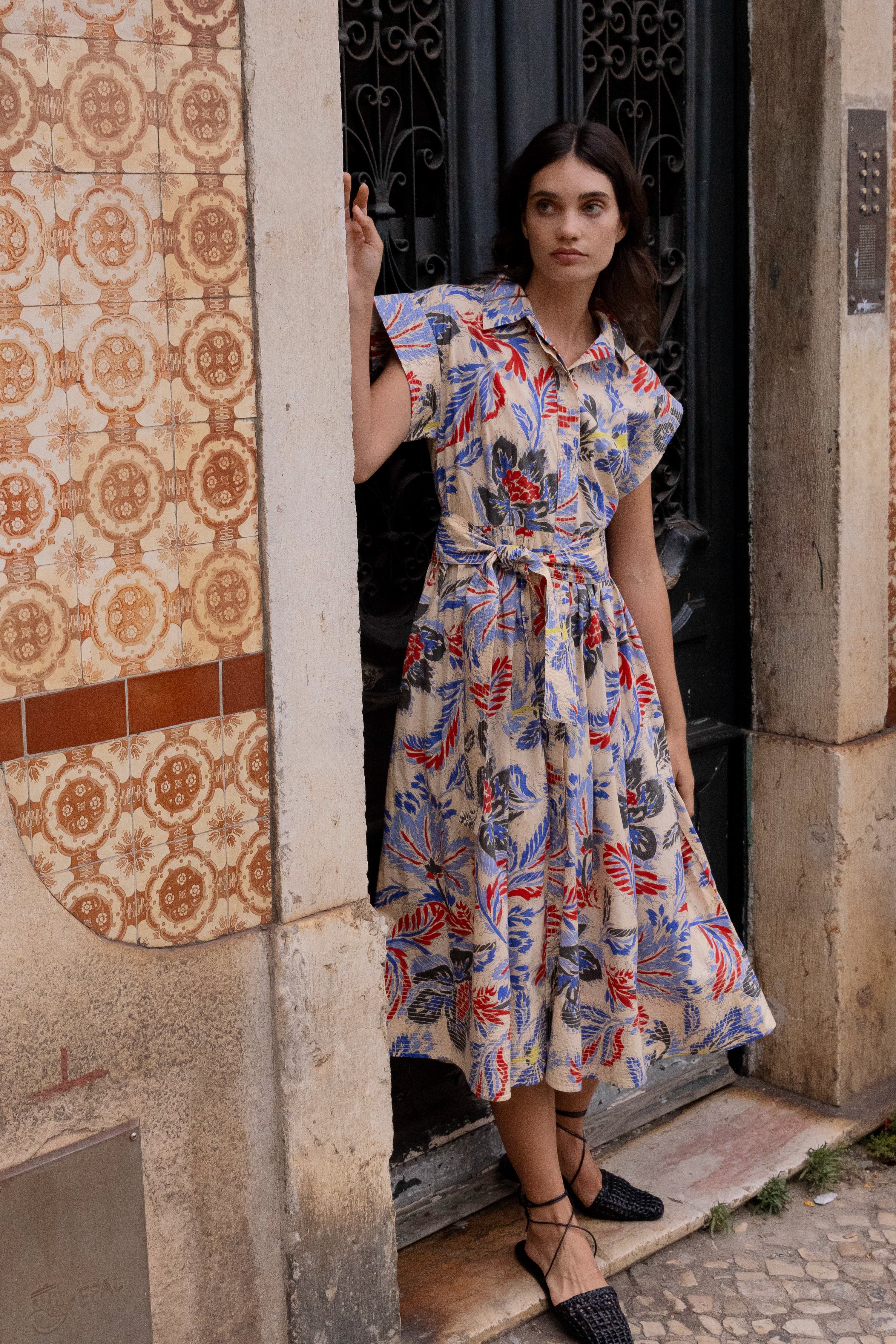 Belted Shirt Dress- Chennai Cobalt