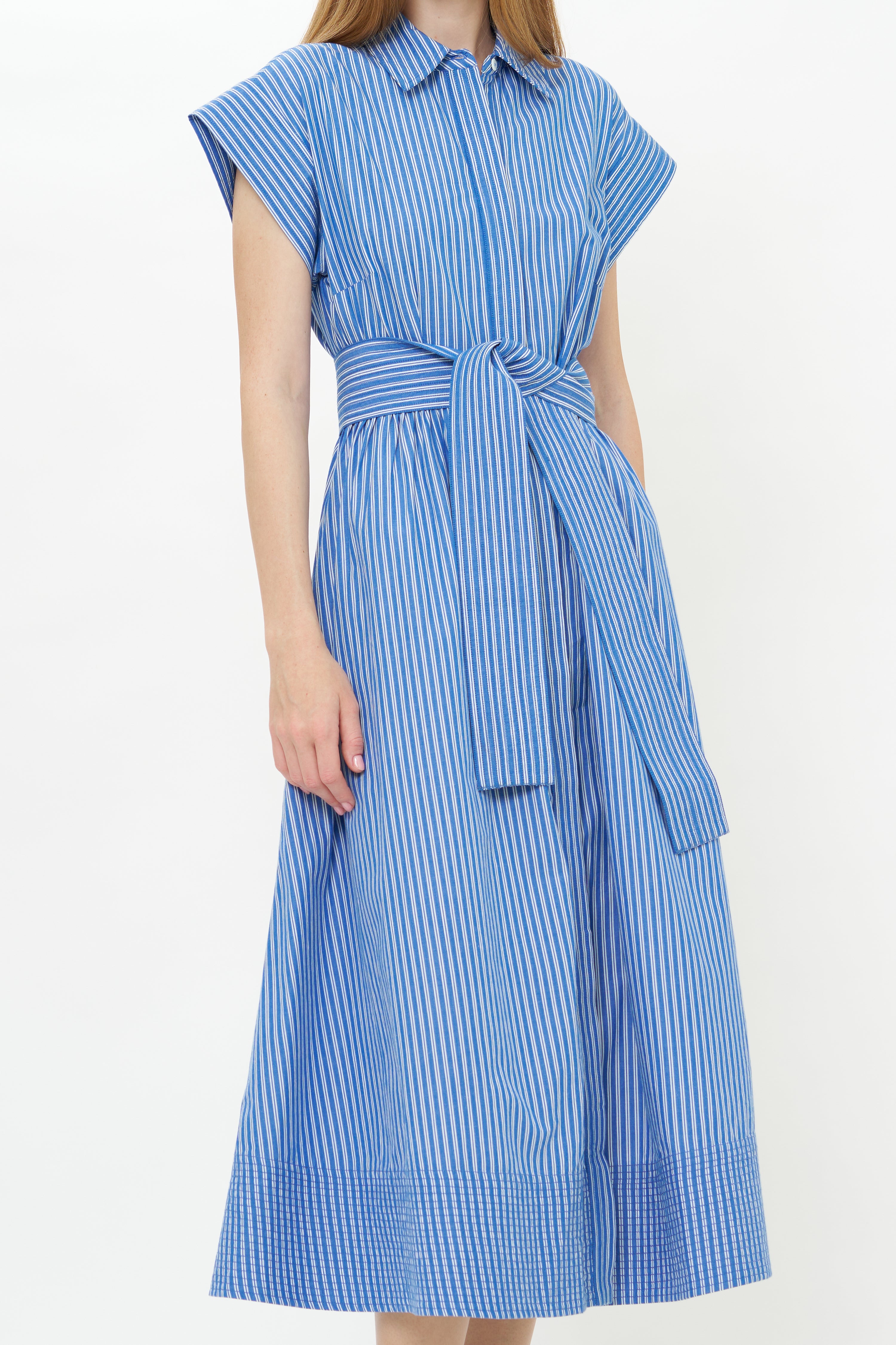 Belted Shirt Dress- Devon Blue