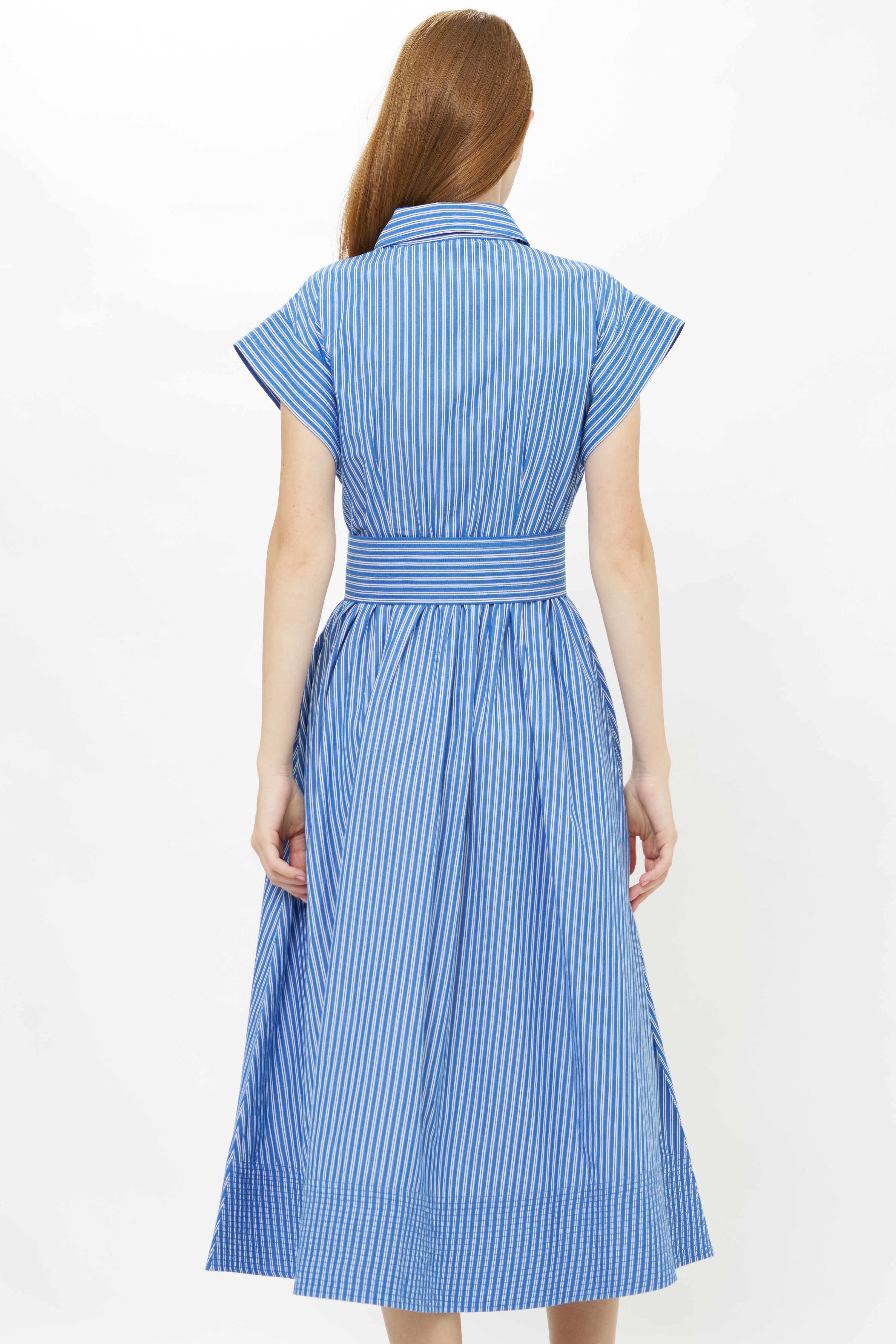Belted Shirt Dress- Devon Blue
